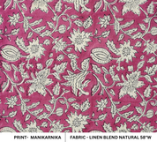 Handblock Printed Pink Floral Linen Blend Fabric Boho Style Artisanal Home Decor– Manikarnika