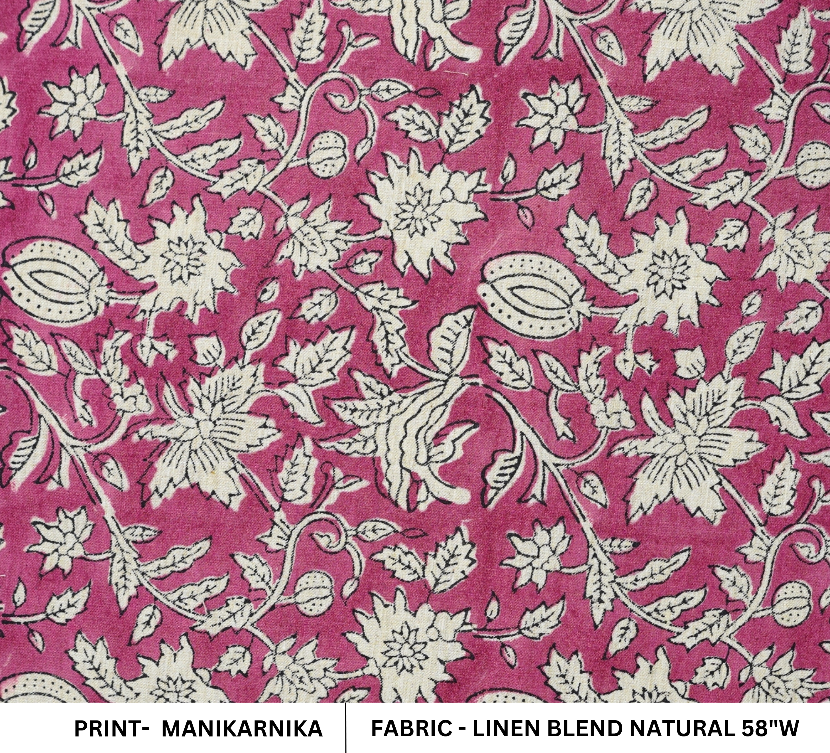 Handblock Printed Pink Floral Linen Blend Fabric Boho Style Artisanal Home Decor– Manikarnika