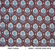 Handmade Maroon Floral Boho Viscose Linen Fabric – Kusum Design for Home Décor