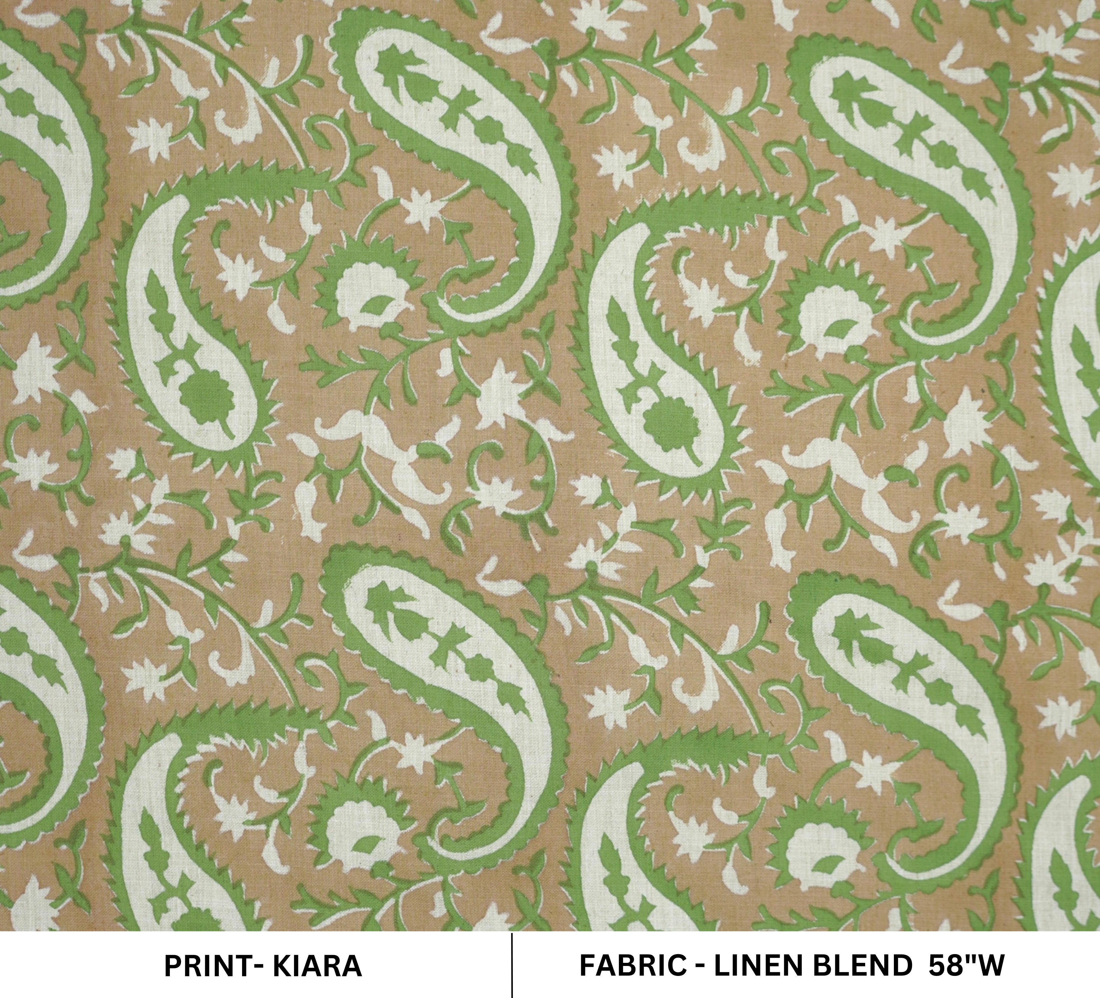 Handcrafted Green Floral Block Printed Fabric Linen Blend Beauty - Kiara