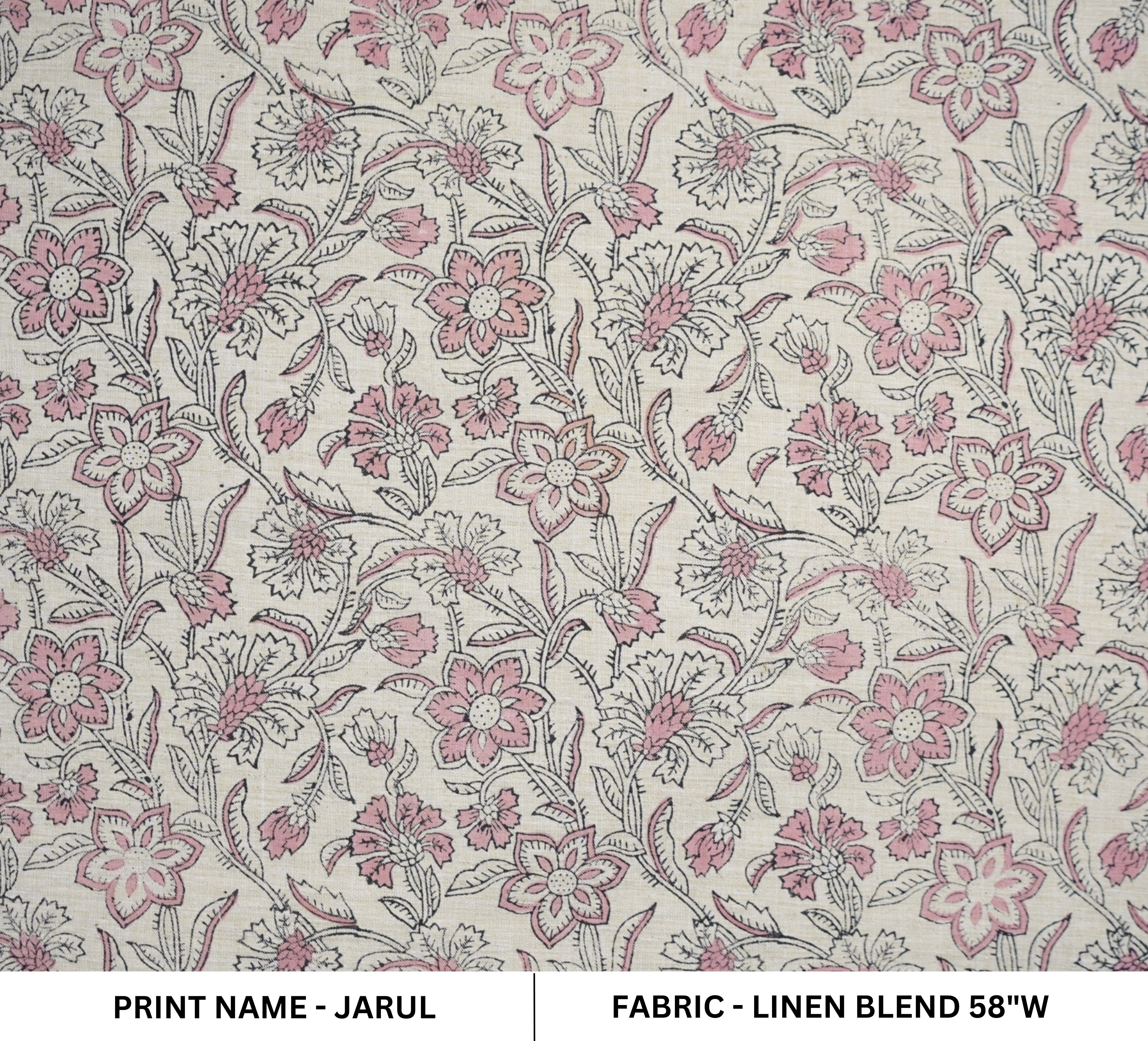 Handmade Boho Floral Fabric in Pink on Linen Blend  - Jarul Design