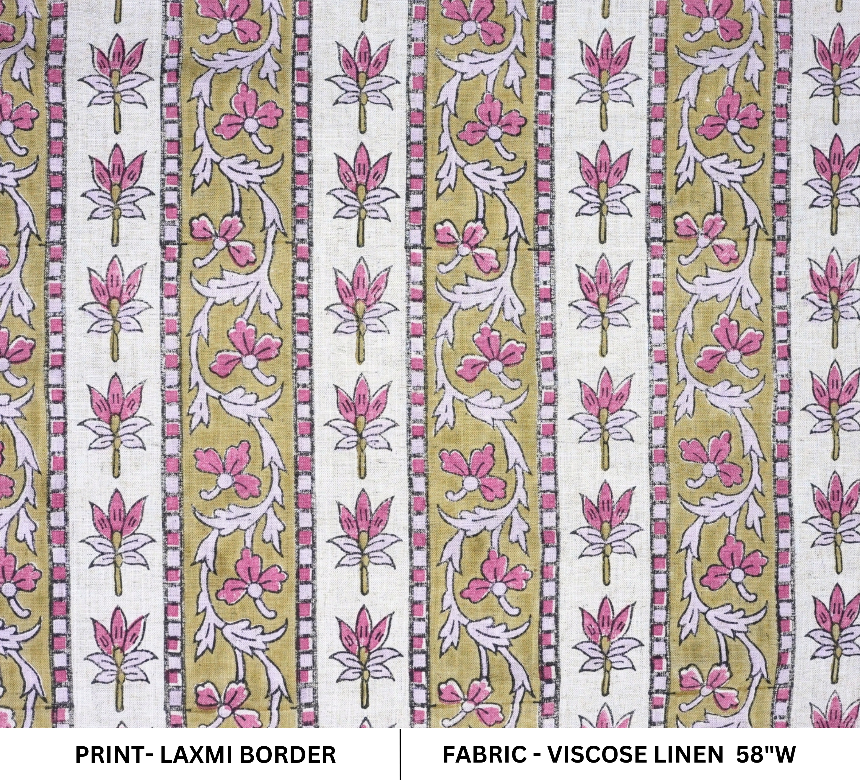 Hand Block Printed Pink Floral Viscose Linen Fabric – Laxmi Border Boho Design
