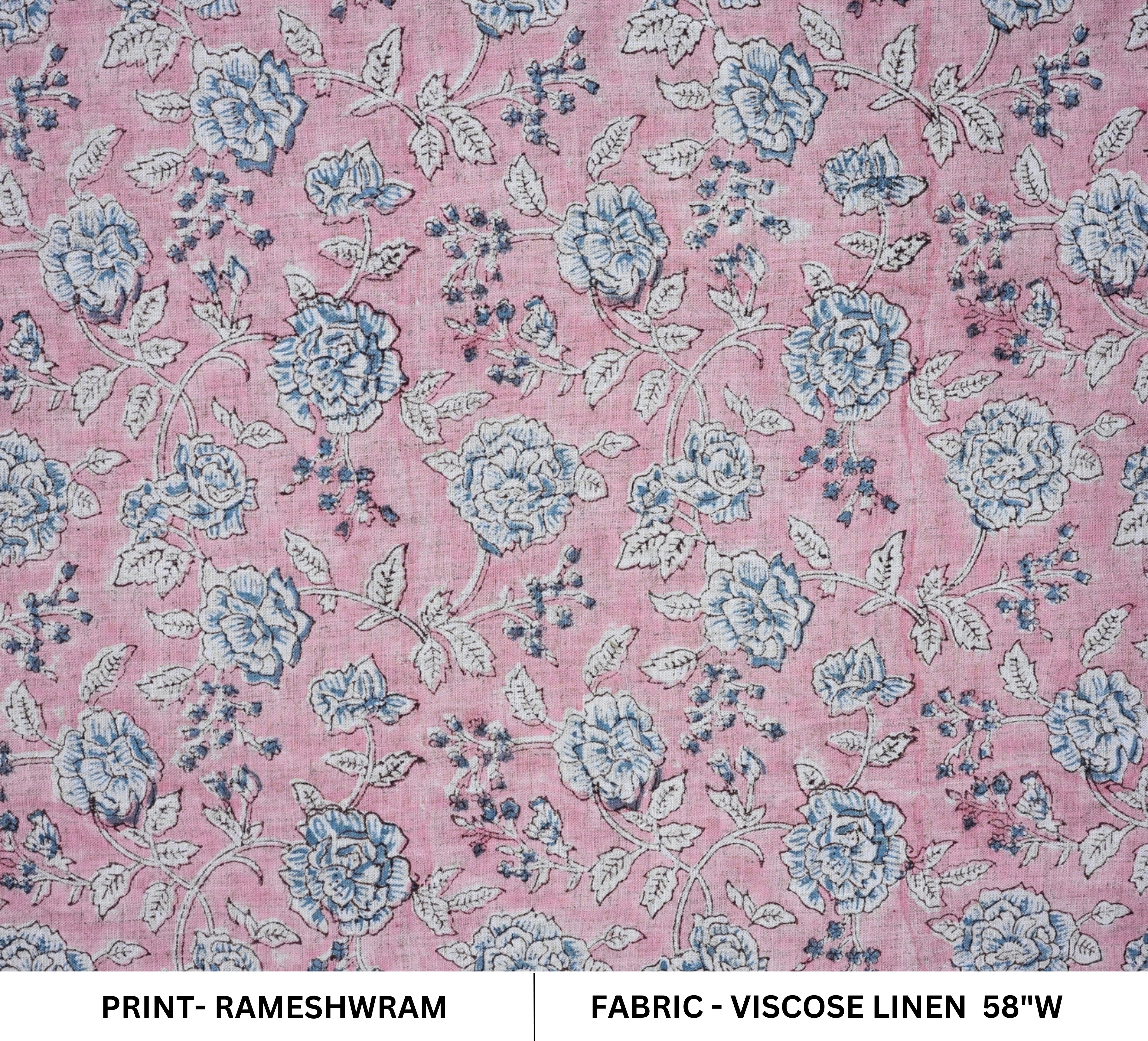 Handmade Pink Floral Viscose Linen Fabric Rameshwaram Design for Home Décor