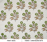Handprinted Soft Linen Blend Fabric Boho Green Floral Design - Neha