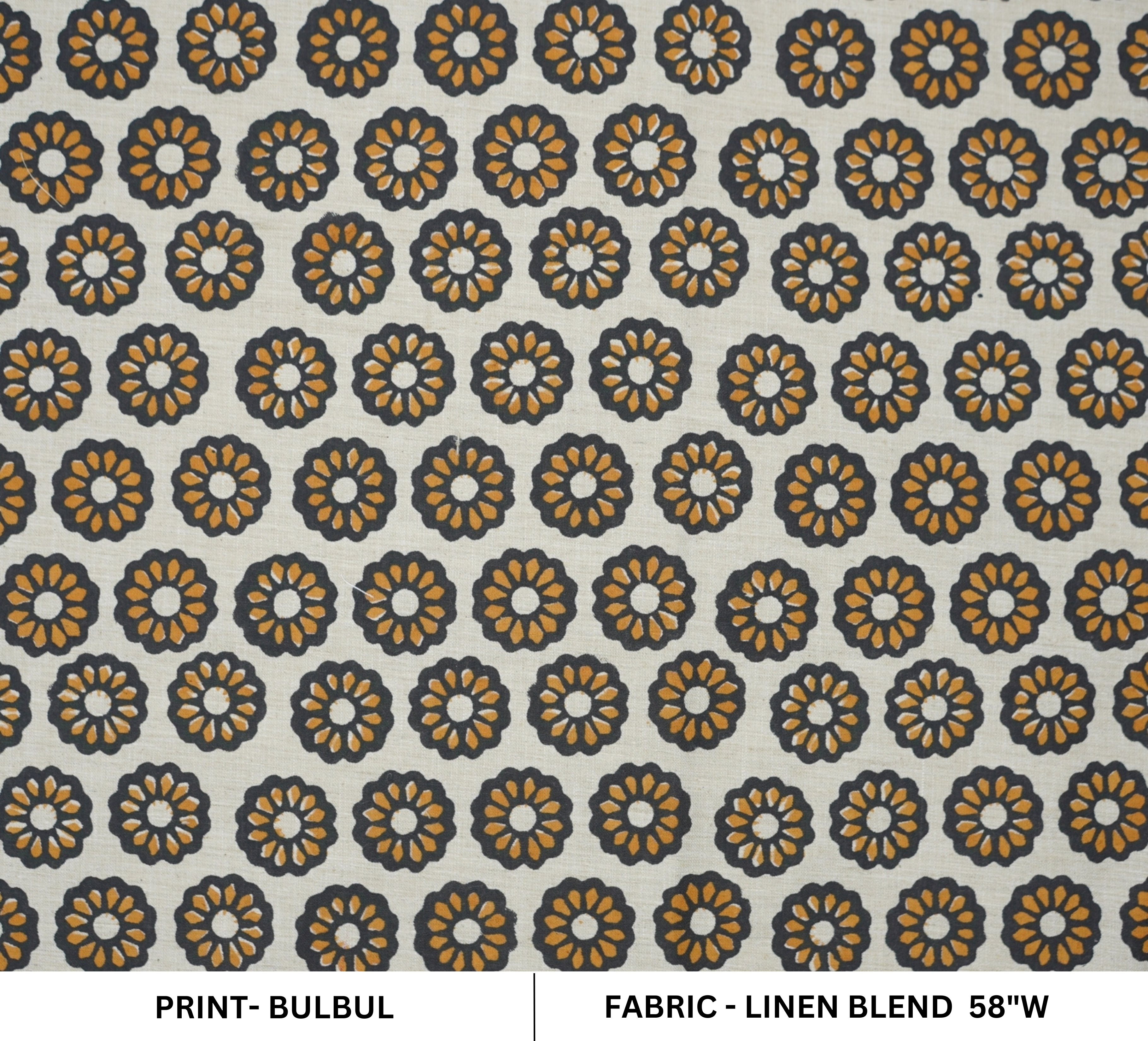 Handprinted India Made Black Floral Soft Touch Linen Blend Fabric - Bulbul