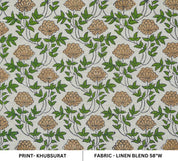 Handcrafted Fabric Khubsurat Boho Flower Print on Green Linen Blend