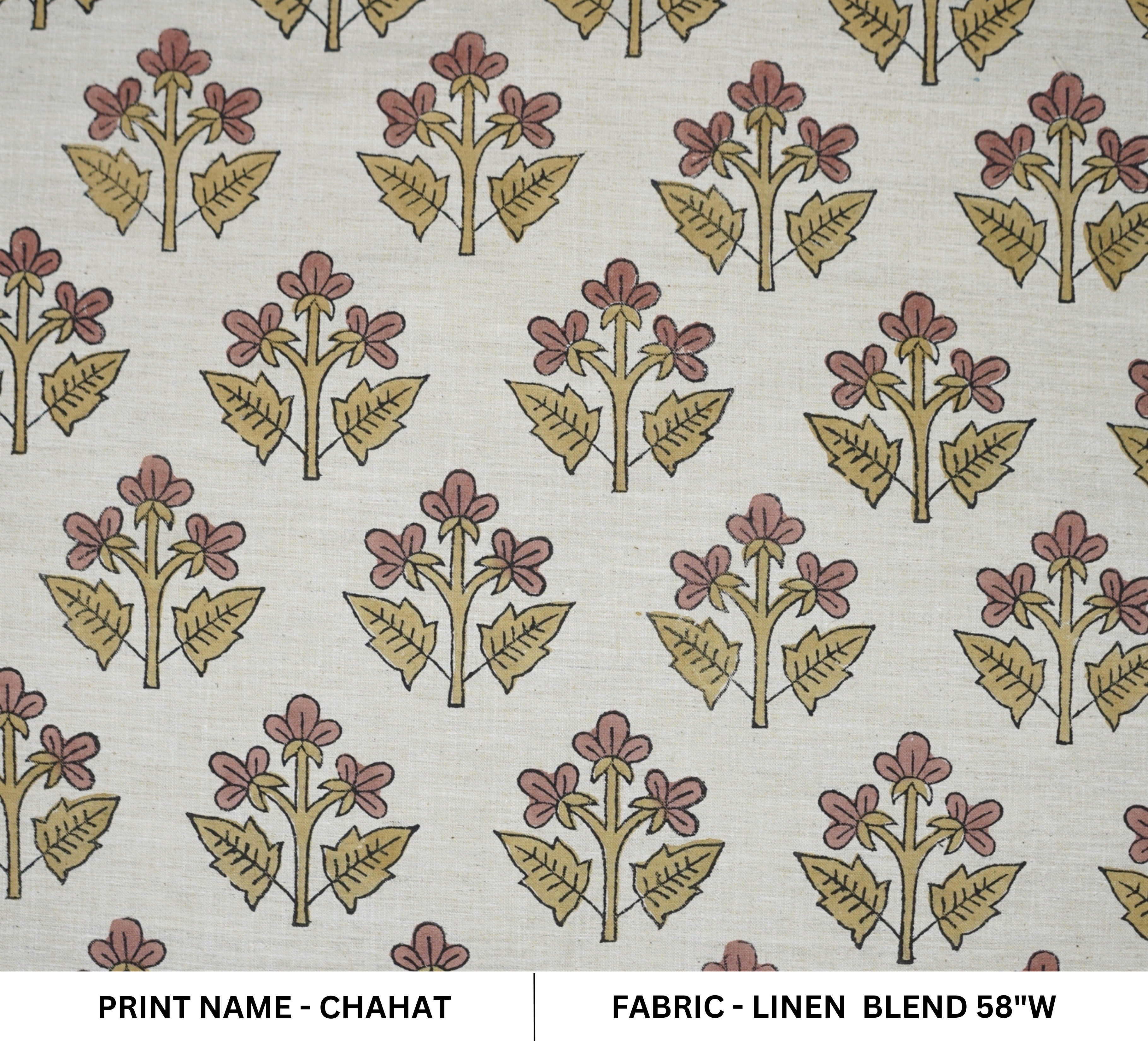 Handblock Printed Boho Style Pink Floral Linen Blend Fabric – Chahat Print