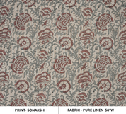 Blockprinted Handmade Red Floral Boho Pure Linen Fabric Elegant - Sonakshi