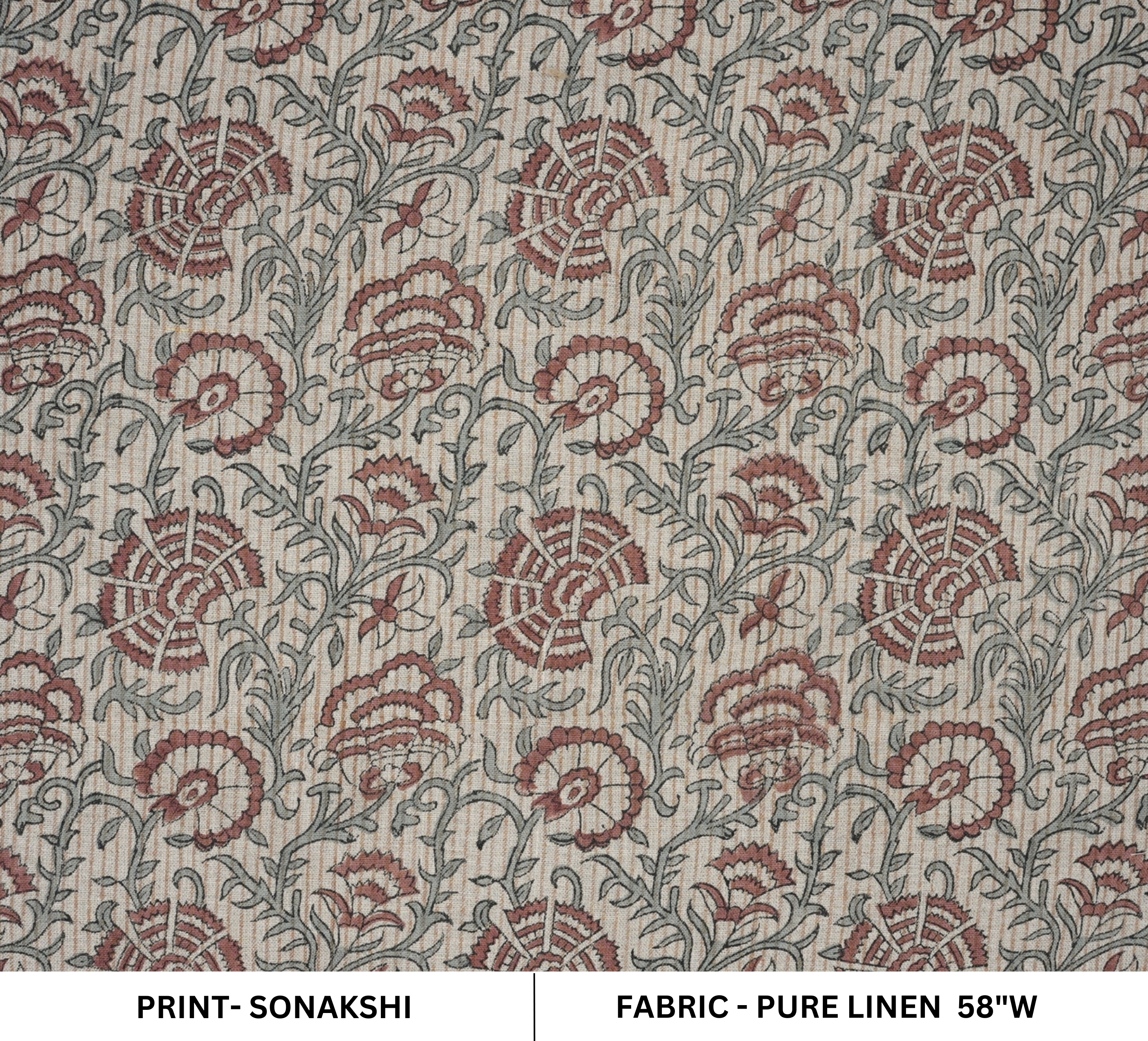 Blockprinted Handmade Red Floral Boho Pure Linen Fabric Elegant - Sonakshi