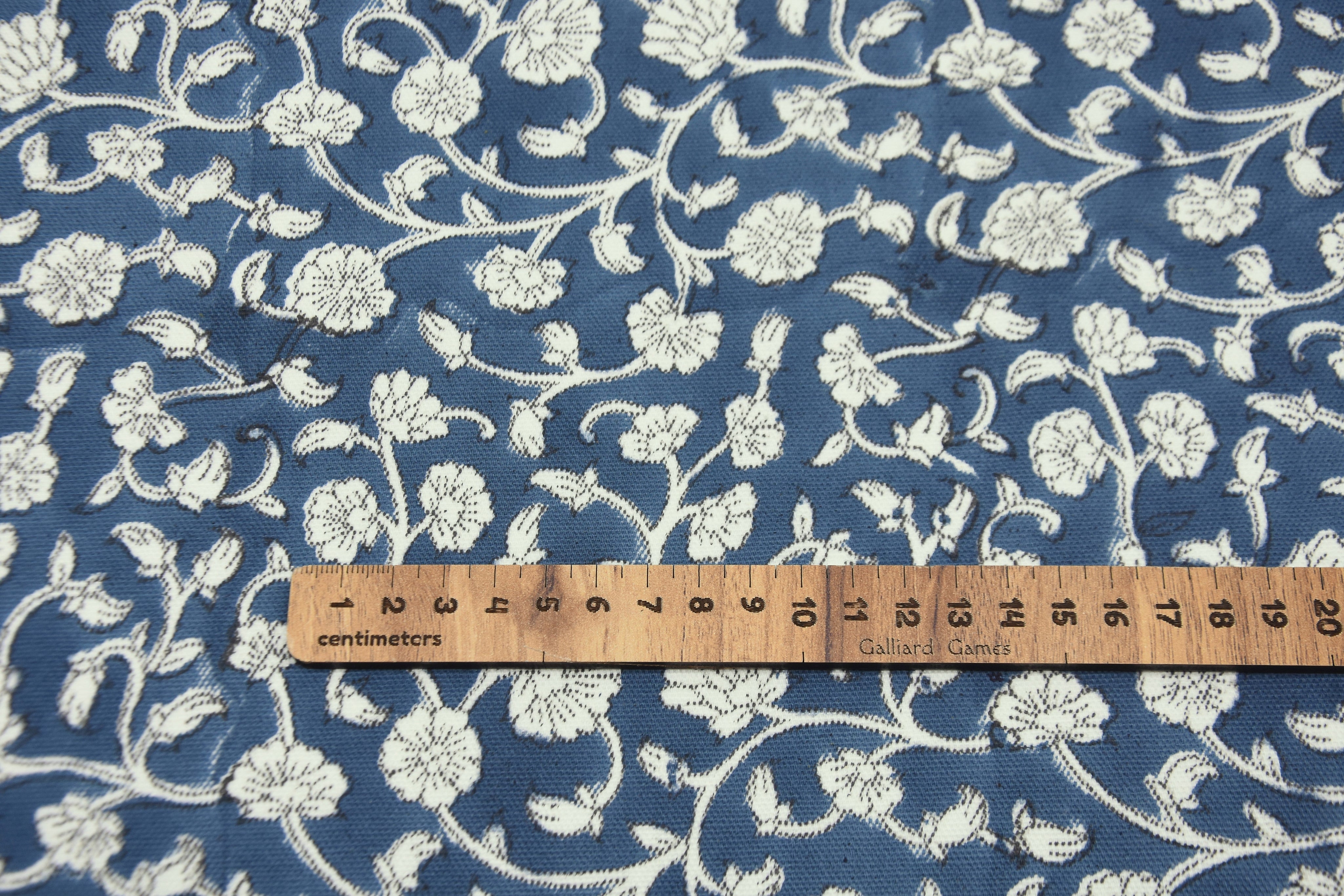 Hand block thick cotton white 63" wide, window curtains, handmade art for home décor, Indian cottn fabric - HIMACHAL