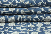 Hand block thick cotton white 63" wide, window curtains, handmade art for home décor, Indian cottn fabric - HIMACHAL
