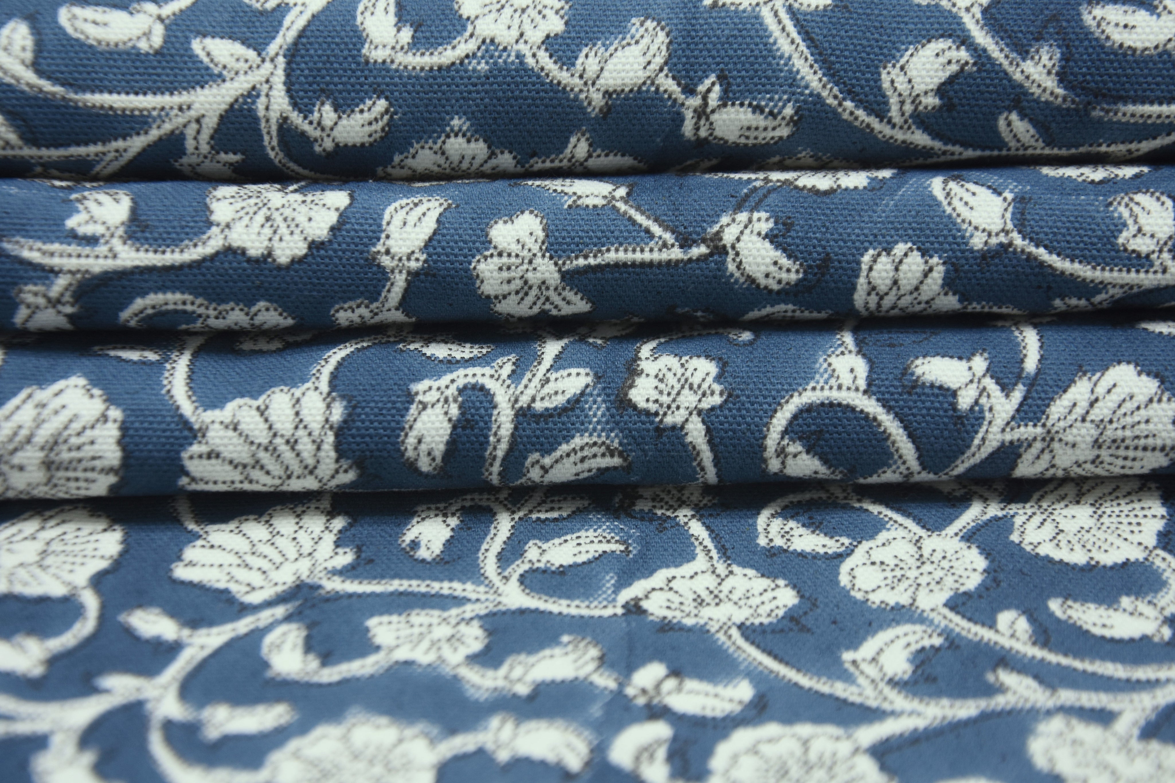 Hand block thick cotton white 63" wide, window curtains, handmade art for home décor, Indian cottn fabric - HIMACHAL
