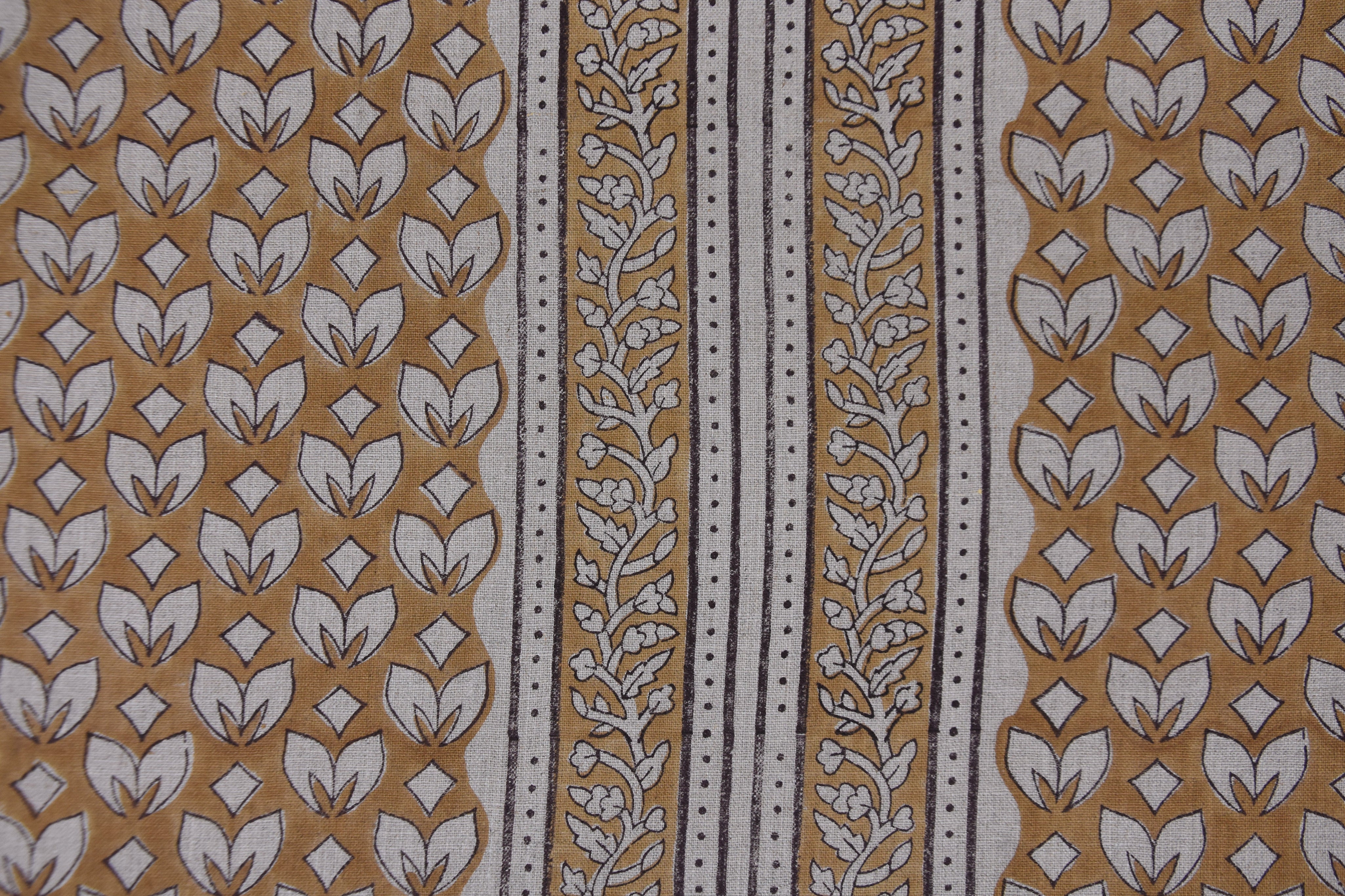 Block print fabric, linen fabric pillows and cushions, pure linen 58" wide, printed curtains, Indian block print fabric - TITLEE BORDER