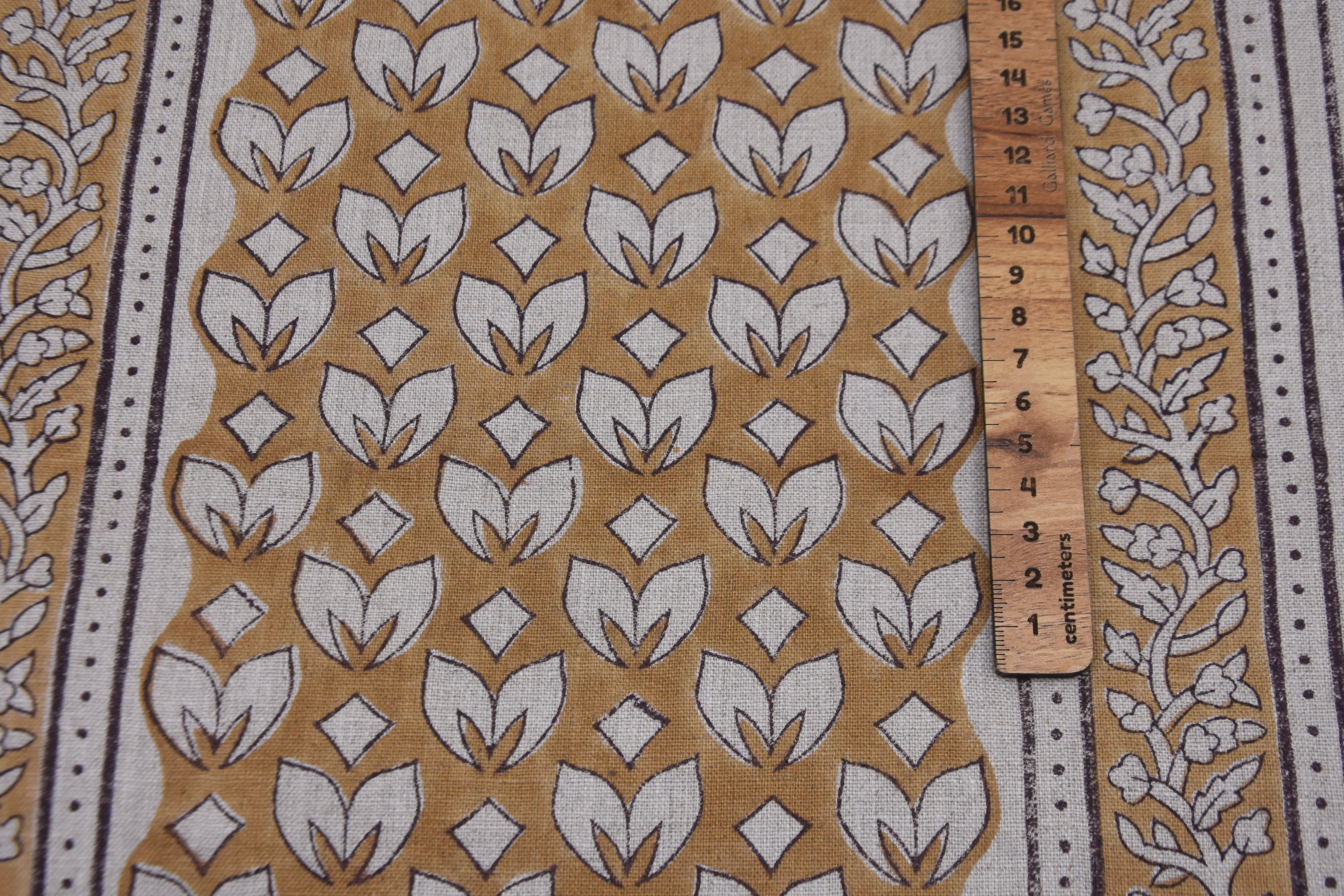 Block print fabric, linen fabric pillows and cushions, pure linen 58" wide, printed curtains, Indian block print fabric - TITLEE BORDER