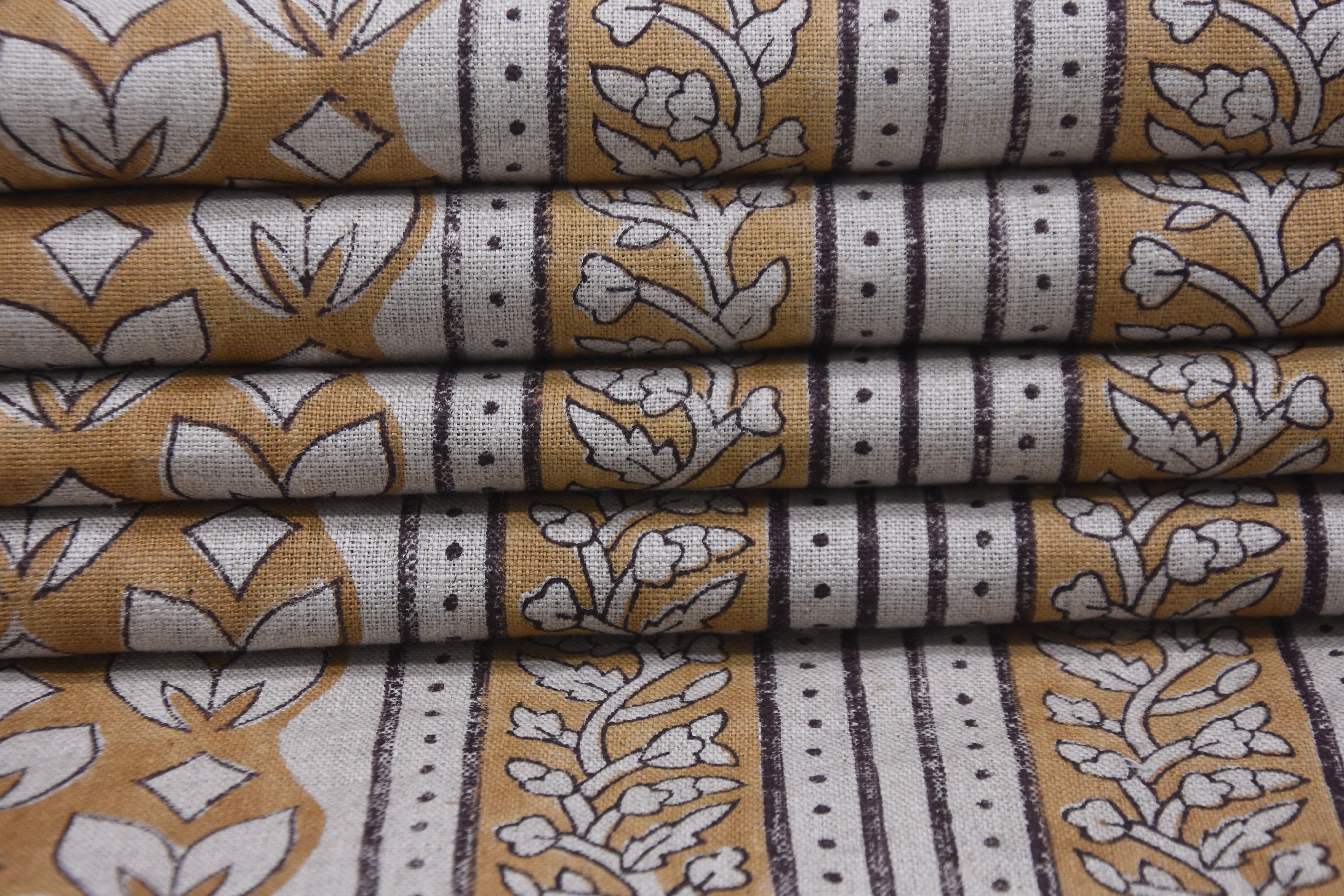 Block print fabric, linen fabric pillows and cushions, pure linen 58" wide, printed curtains, Indian block print fabric - TITLEE BORDER