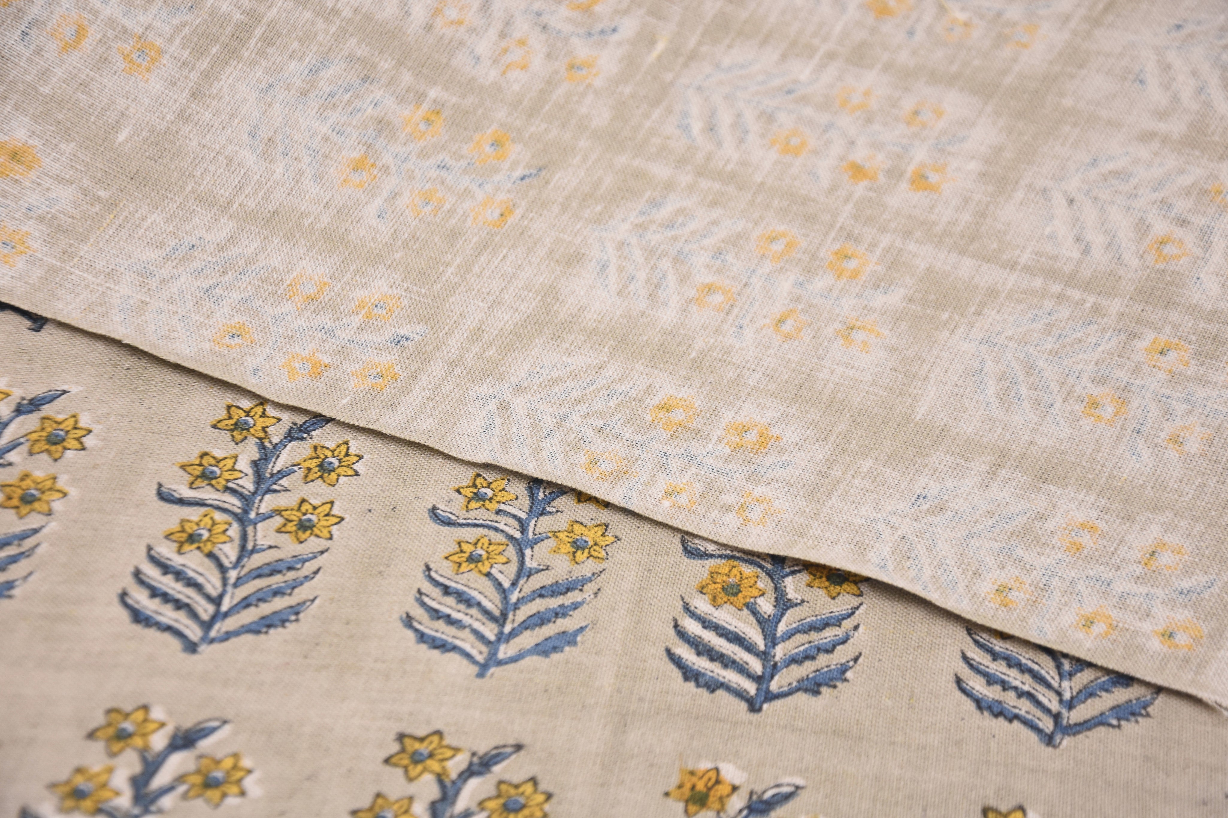 Hand block window curtains, pure linen 58" wide, fabric couch cushion cover, linen pillows and table cloth, Indian fabric - INDERDHANUSH