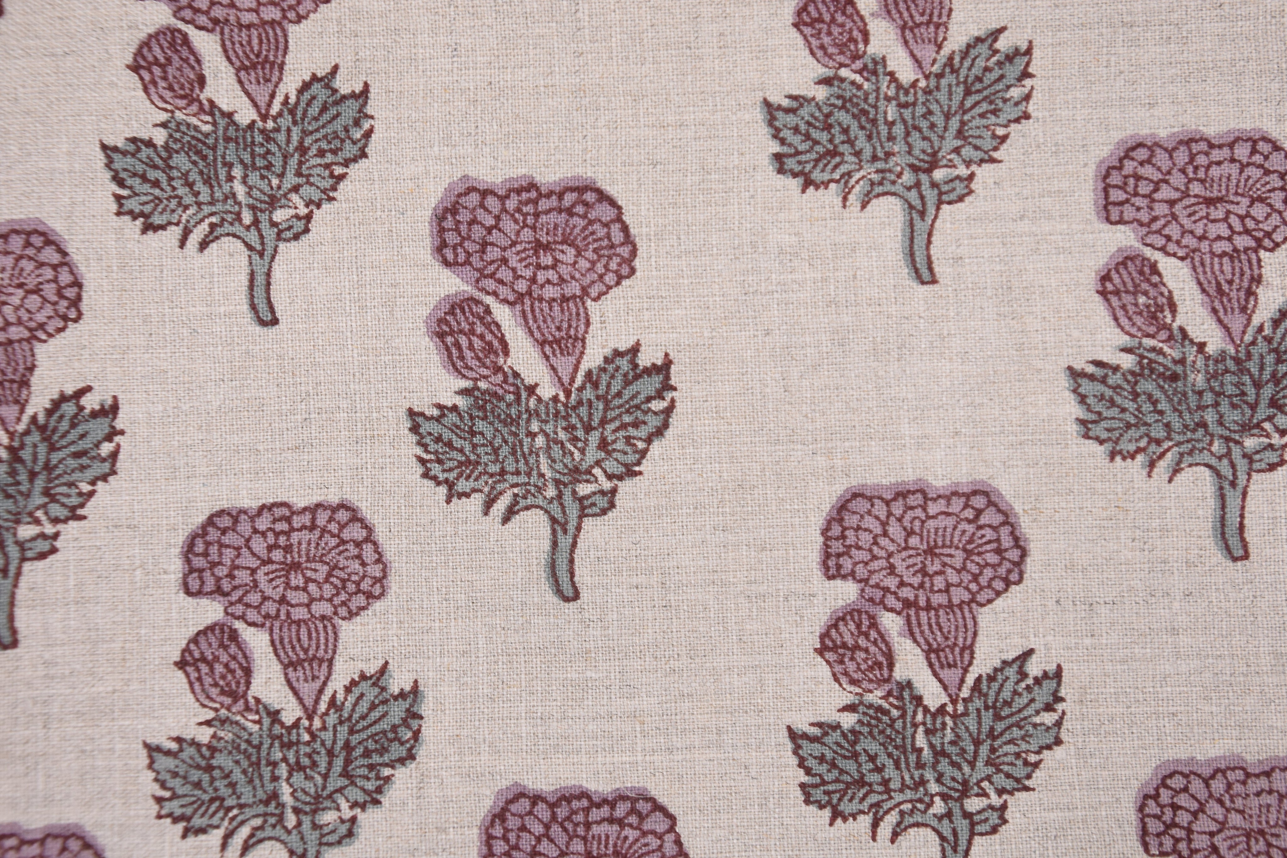 Floral block print pure linen 58" wide, handmade block print fabric for window curtain, sofa cover, table cloth, upholstery linen - MANMOHAN