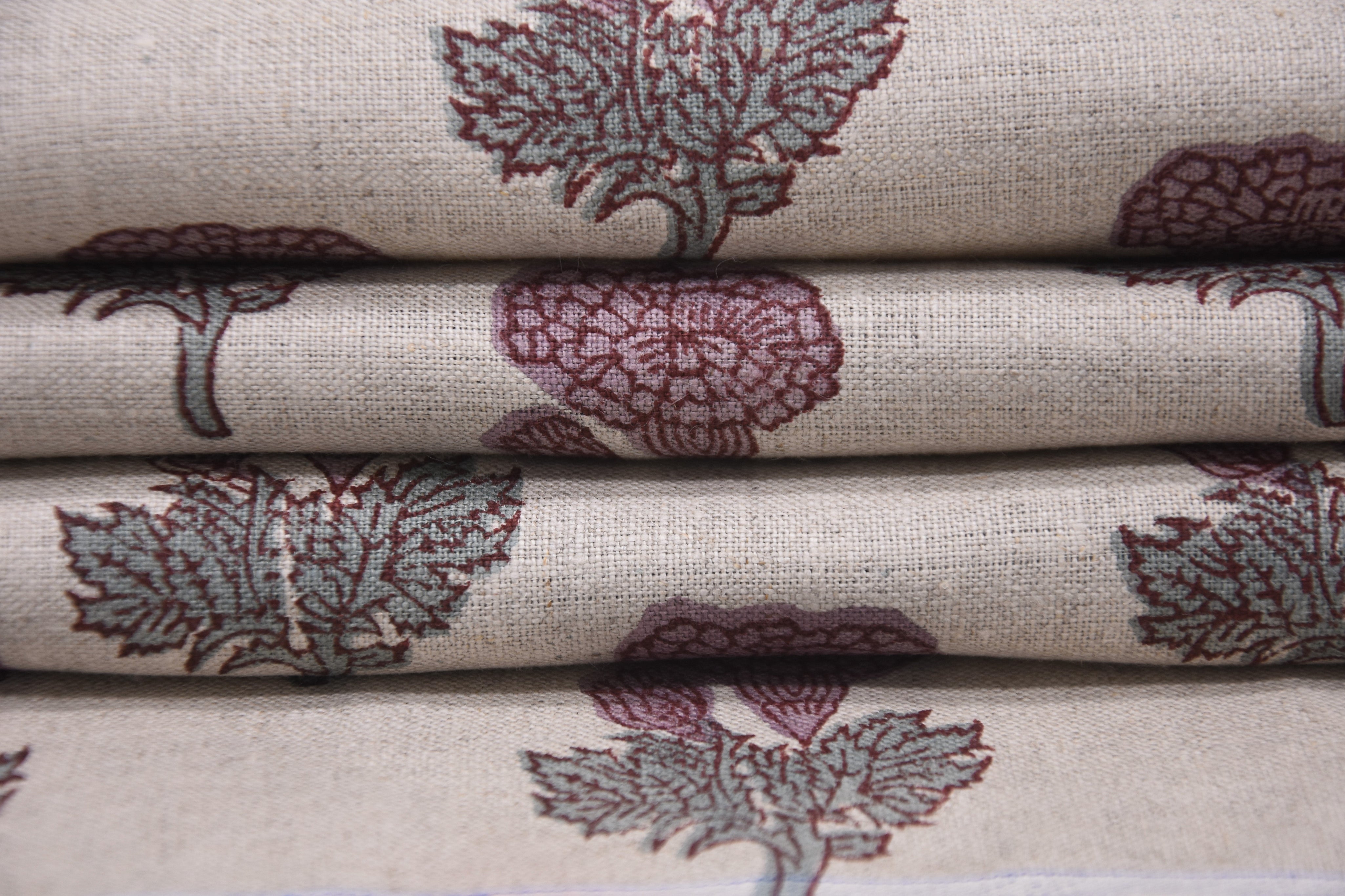 Floral block print pure linen 58" wide, handmade block print fabric for window curtain, sofa cover, table cloth, upholstery linen - MANMOHAN