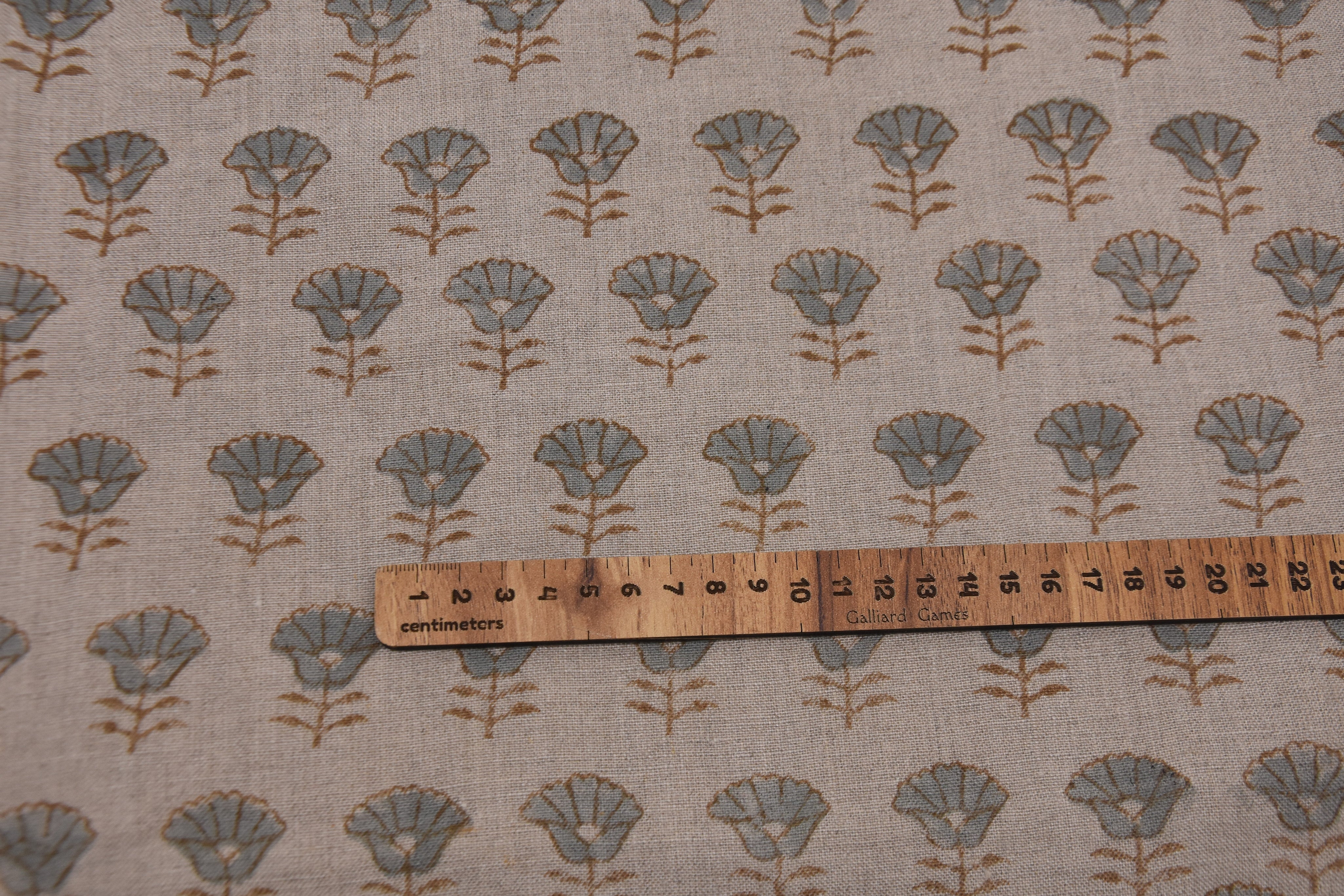 Hand block window curtains, upholstery fabric for pillows, pure linen 58" wide, hand block print, handmade floral art - KOHINOOR