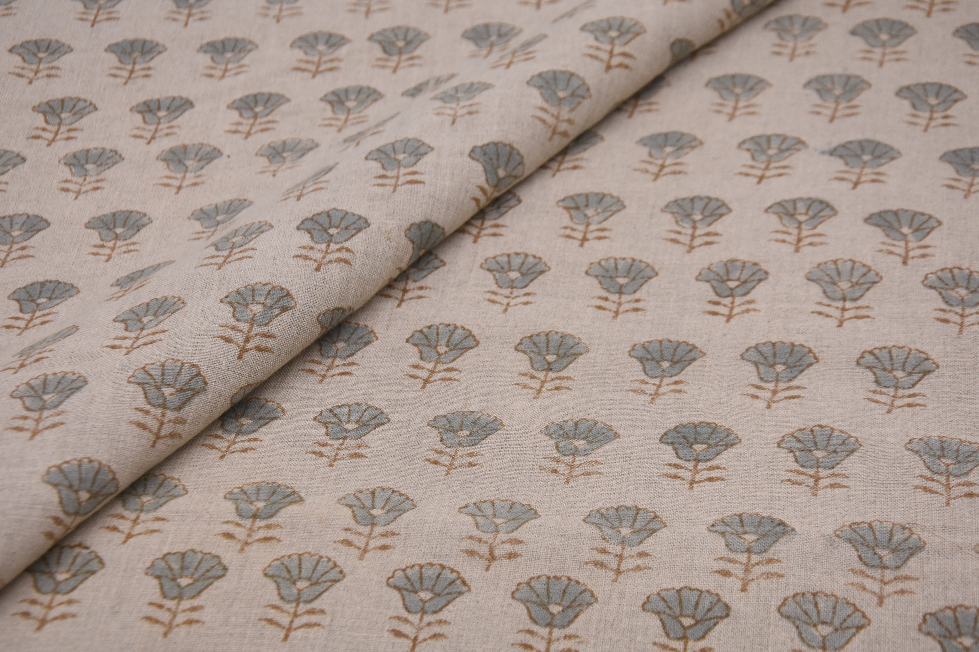 Hand block window curtains, upholstery fabric for pillows, pure linen 58" wide, hand block print, handmade floral art - KOHINOOR