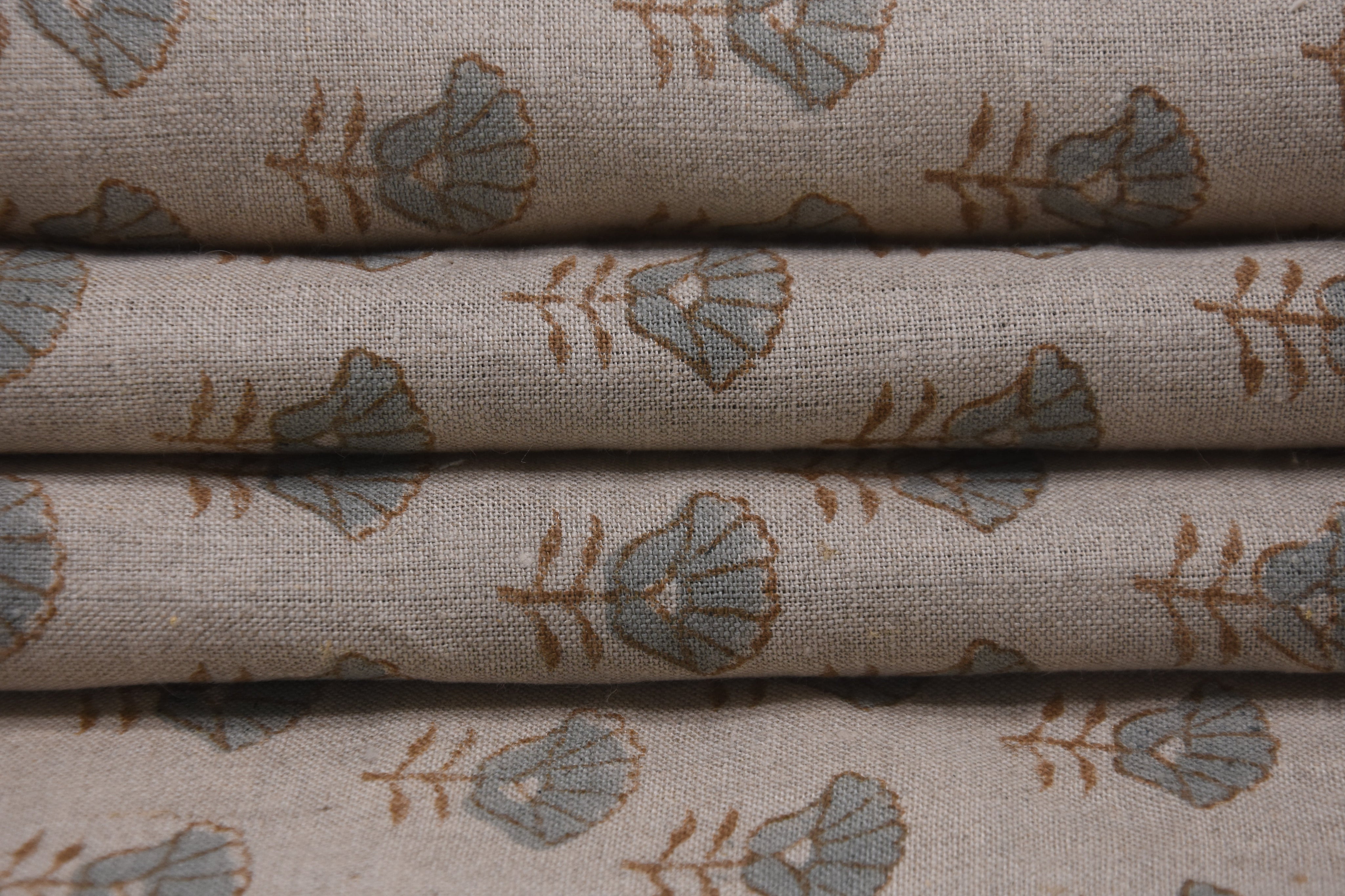 Hand block window curtains, upholstery fabric for pillows, pure linen 58" wide, hand block print, handmade floral art - KOHINOOR