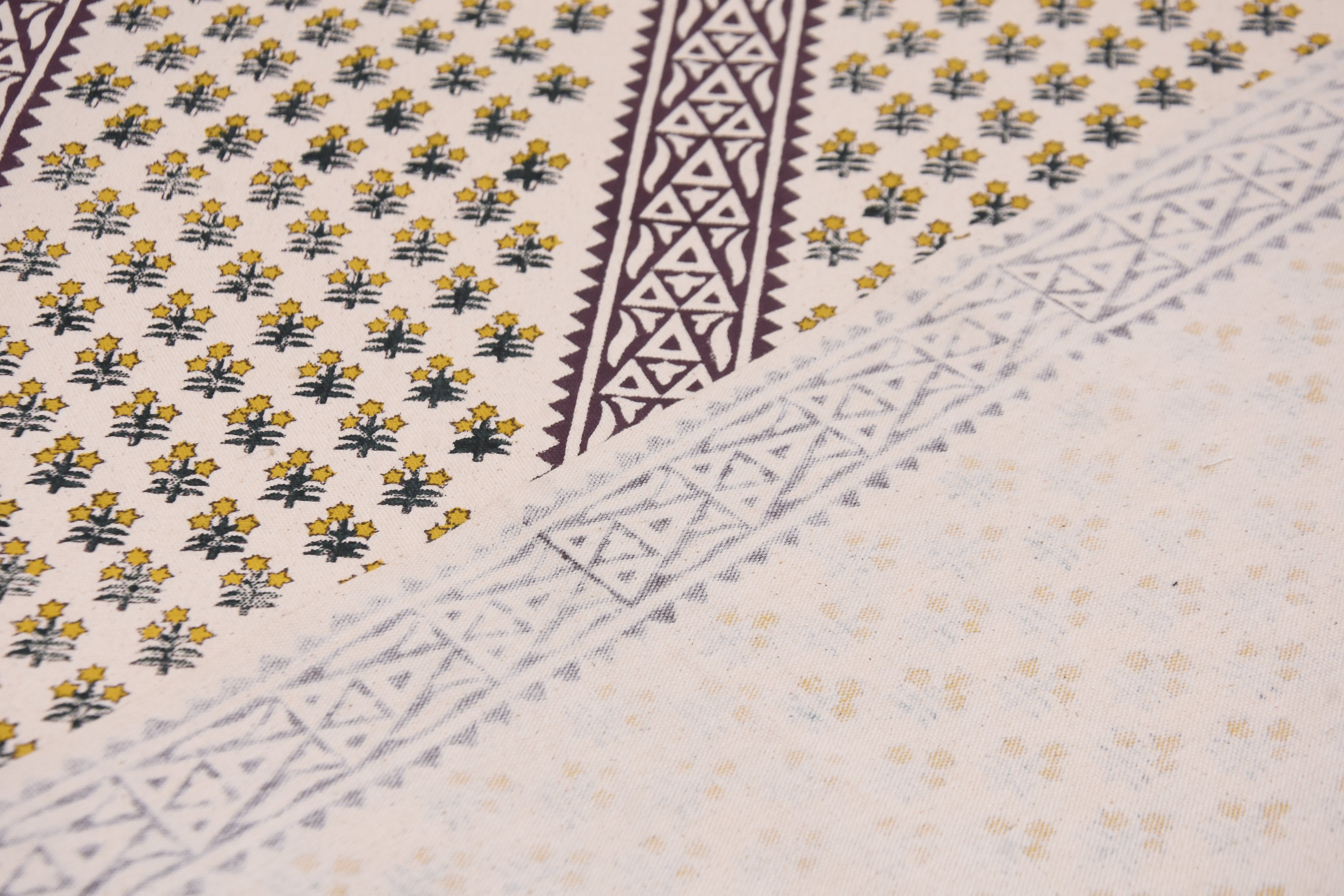 Block print duck canvas 50" wide, handmade art, cushion fabric, Indian block print, linen pillow covers - KESARIYA BORDER