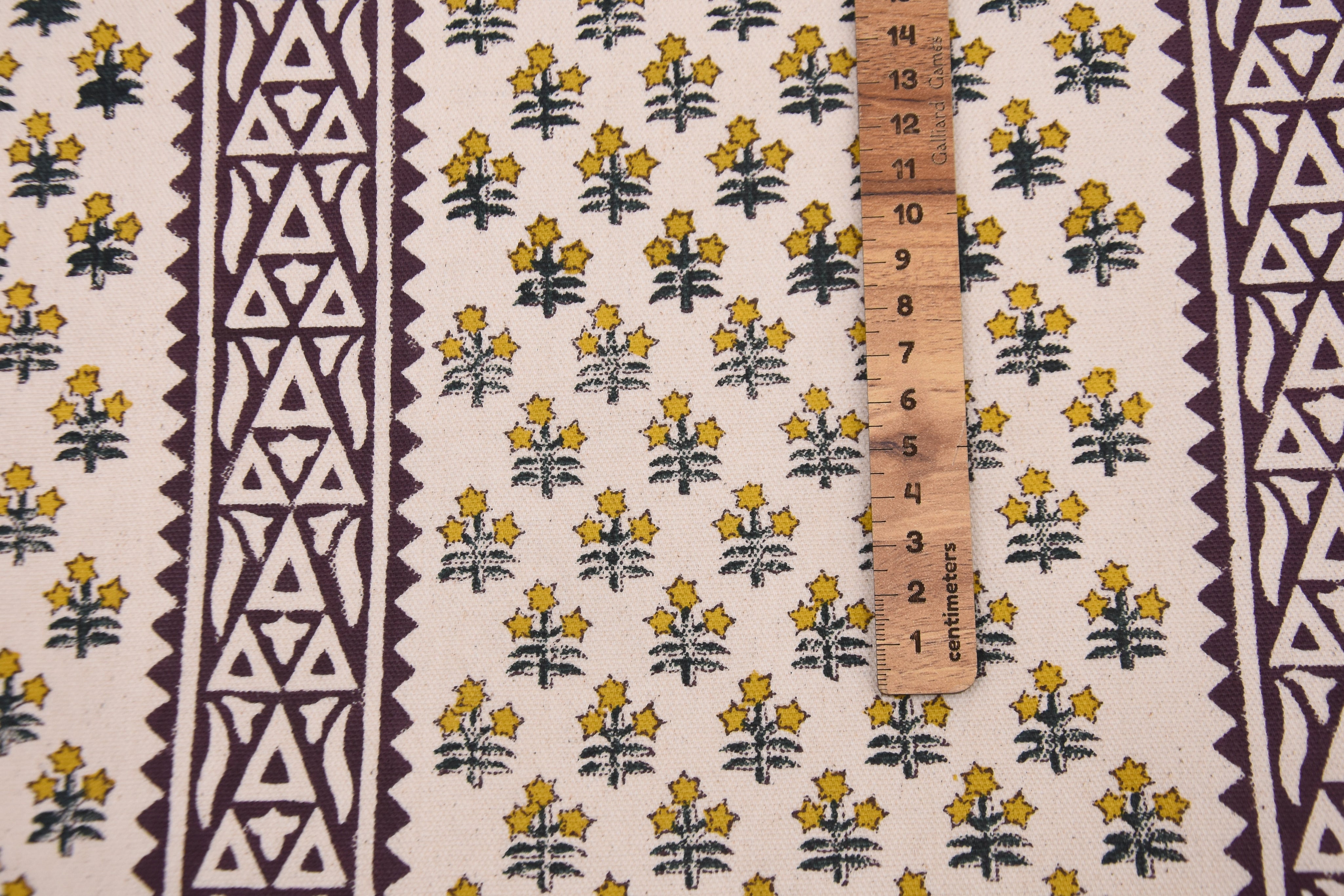 Block print duck canvas 50" wide, handmade art, cushion fabric, Indian block print, linen pillow covers - KESARIYA BORDER