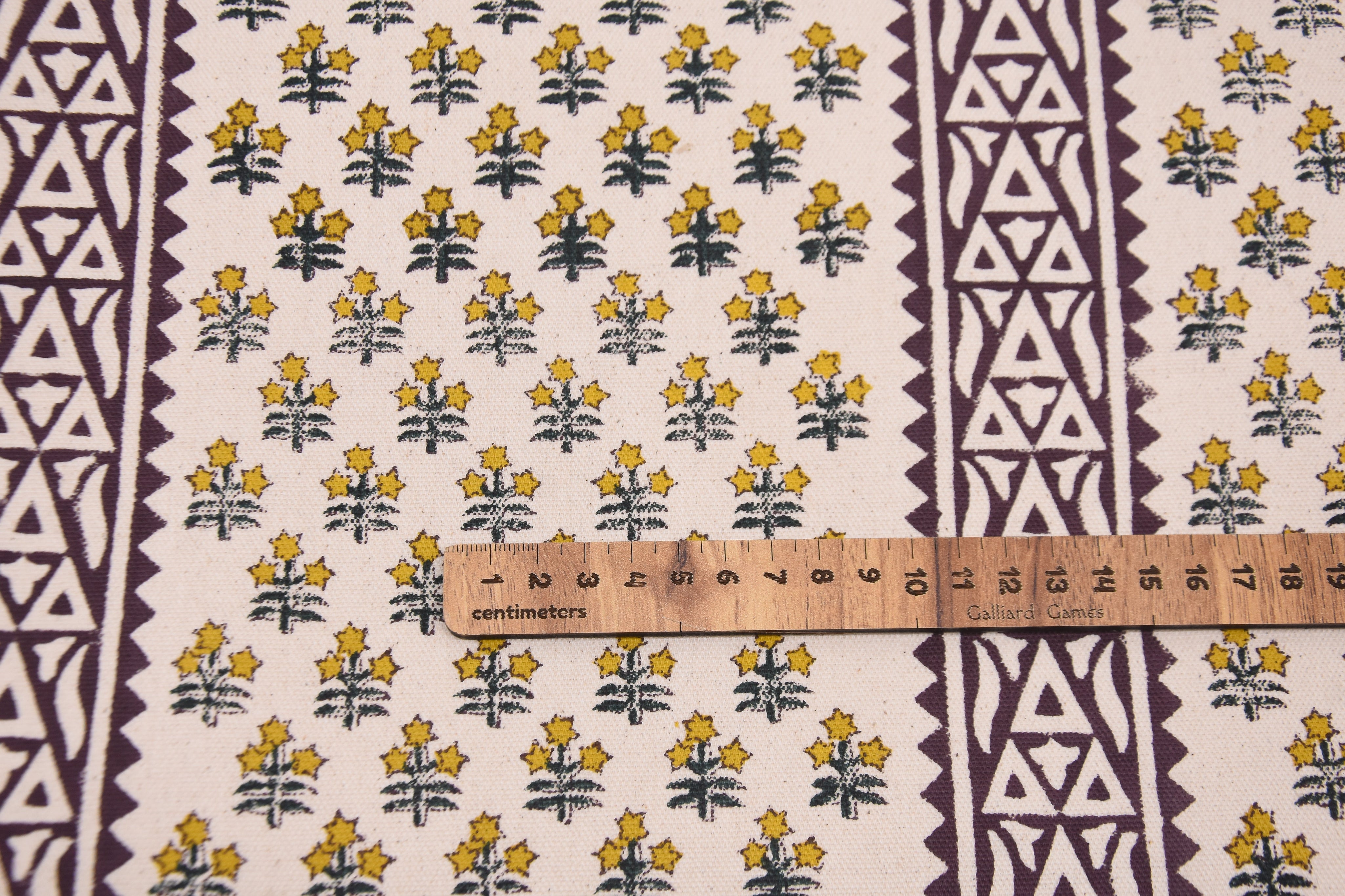 Block print duck canvas 50" wide, handmade art, cushion fabric, Indian block print, linen pillow covers - KESARIYA BORDER