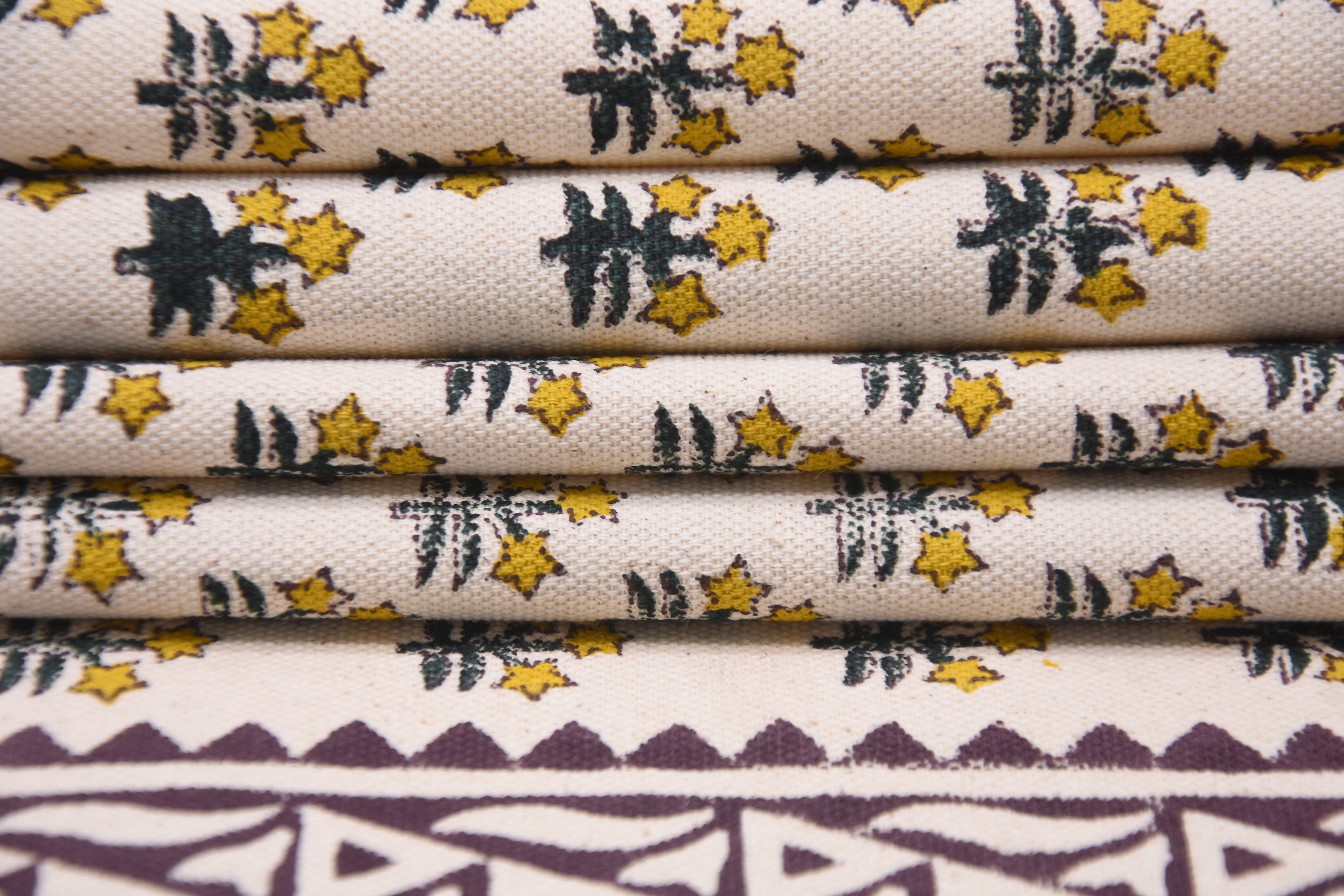 Block print duck canvas 50" wide, handmade art, cushion fabric, Indian block print, linen pillow covers - KESARIYA BORDER