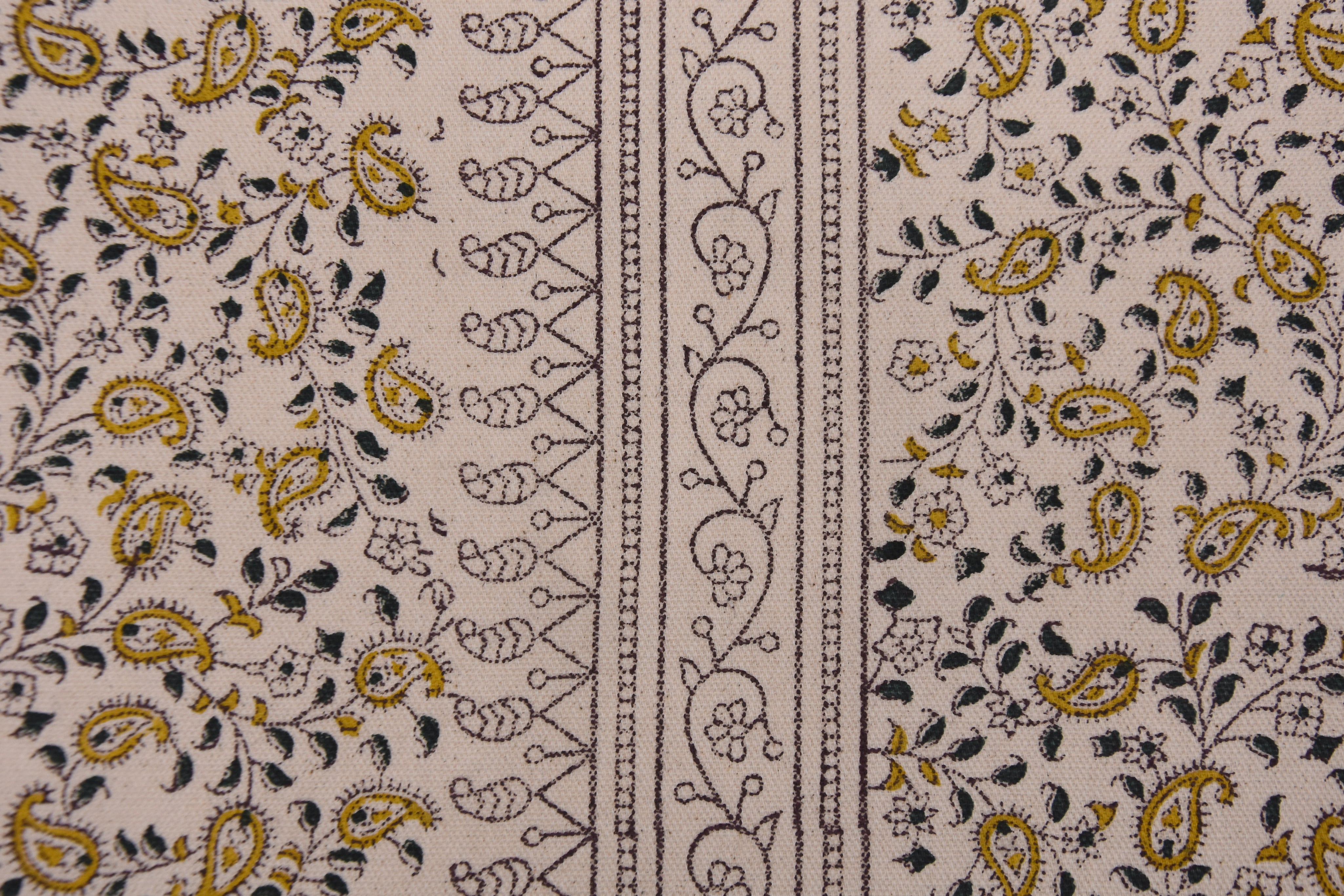 Handmade block print duck canvas 50" wide, cushion fabric, linen floral block print, linen pillow covers - KERI BORDER