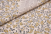 Handmade block print duck canvas 50" wide, cushion fabric, linen floral block print, linen pillow covers - KERI BORDER
