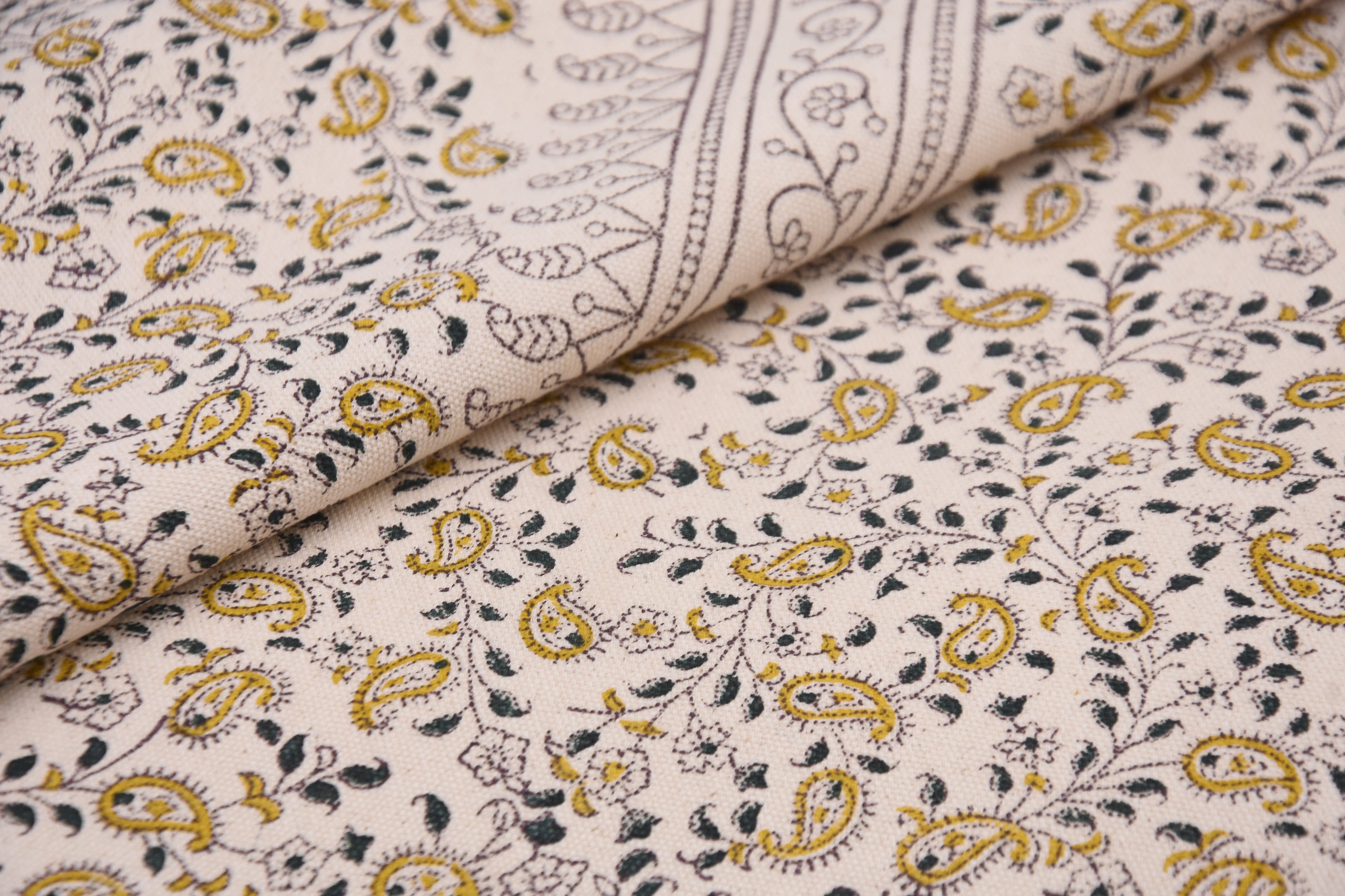Handmade block print duck canvas 50" wide, cushion fabric, linen floral block print, linen pillow covers - KERI BORDER