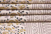 Handmade block print duck canvas 50" wide, cushion fabric, linen floral block print, linen pillow covers - KERI BORDER