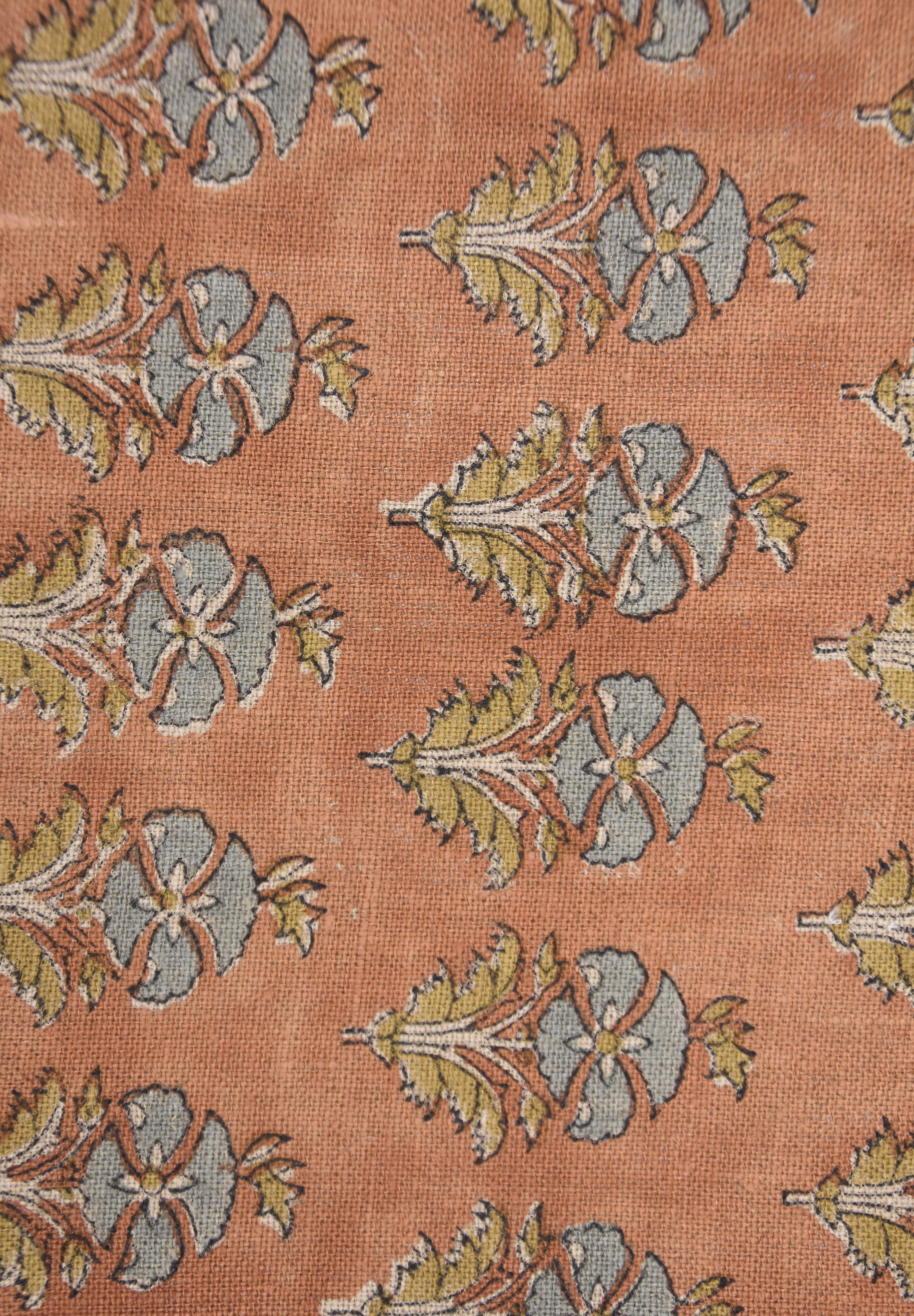 Hand block thick linen 58" Wide, Indian block print fabric, linen cushion covers, Curtains for home, Floral print - MOR MUKUT