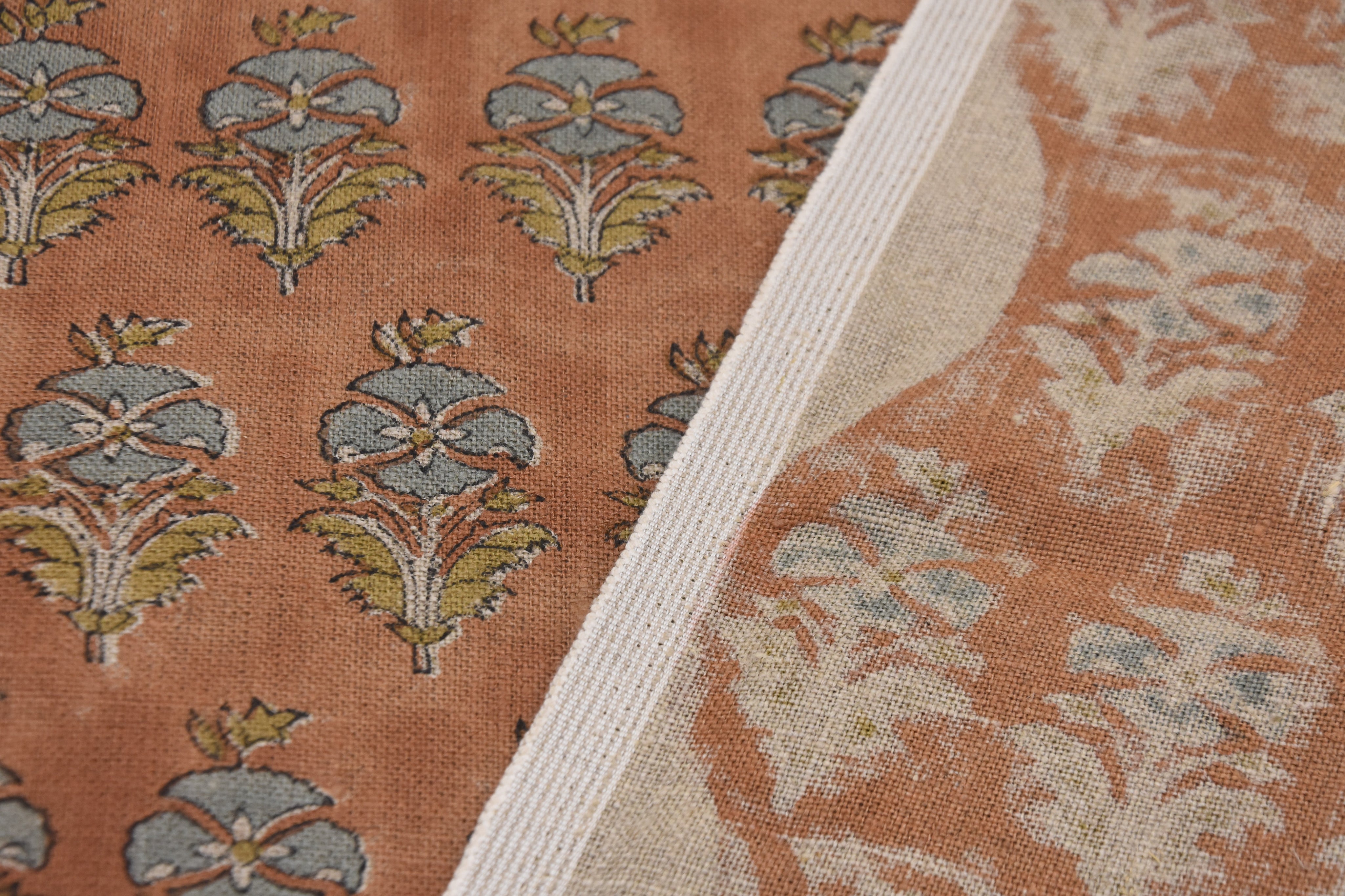 Hand block thick linen 58" Wide, Indian block print fabric, linen cushion covers, Curtains for home, Floral print - MOR MUKUT