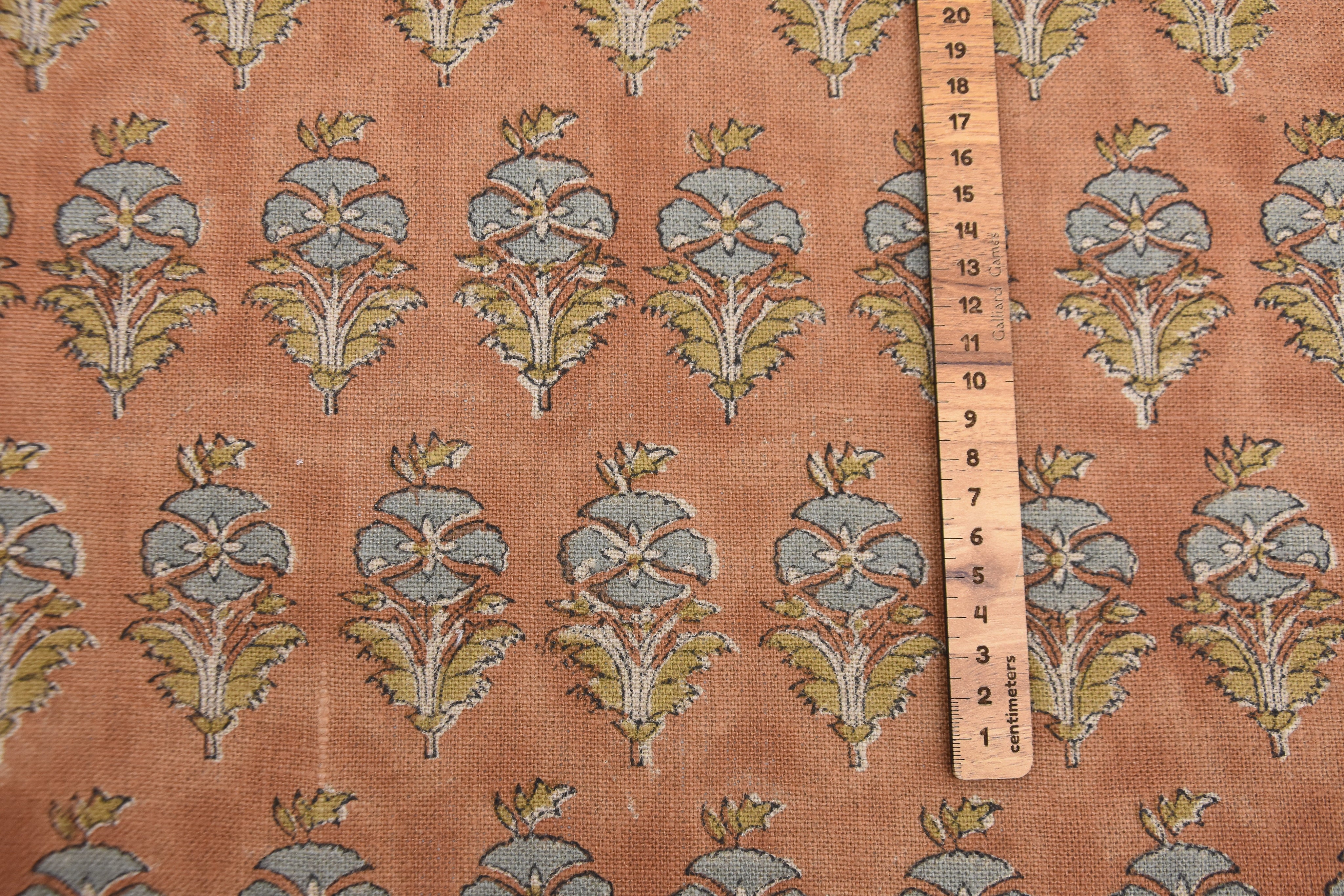 Hand block thick linen 58" Wide, Indian block print fabric, linen cushion covers, Curtains for home, Floral print - MOR MUKUT