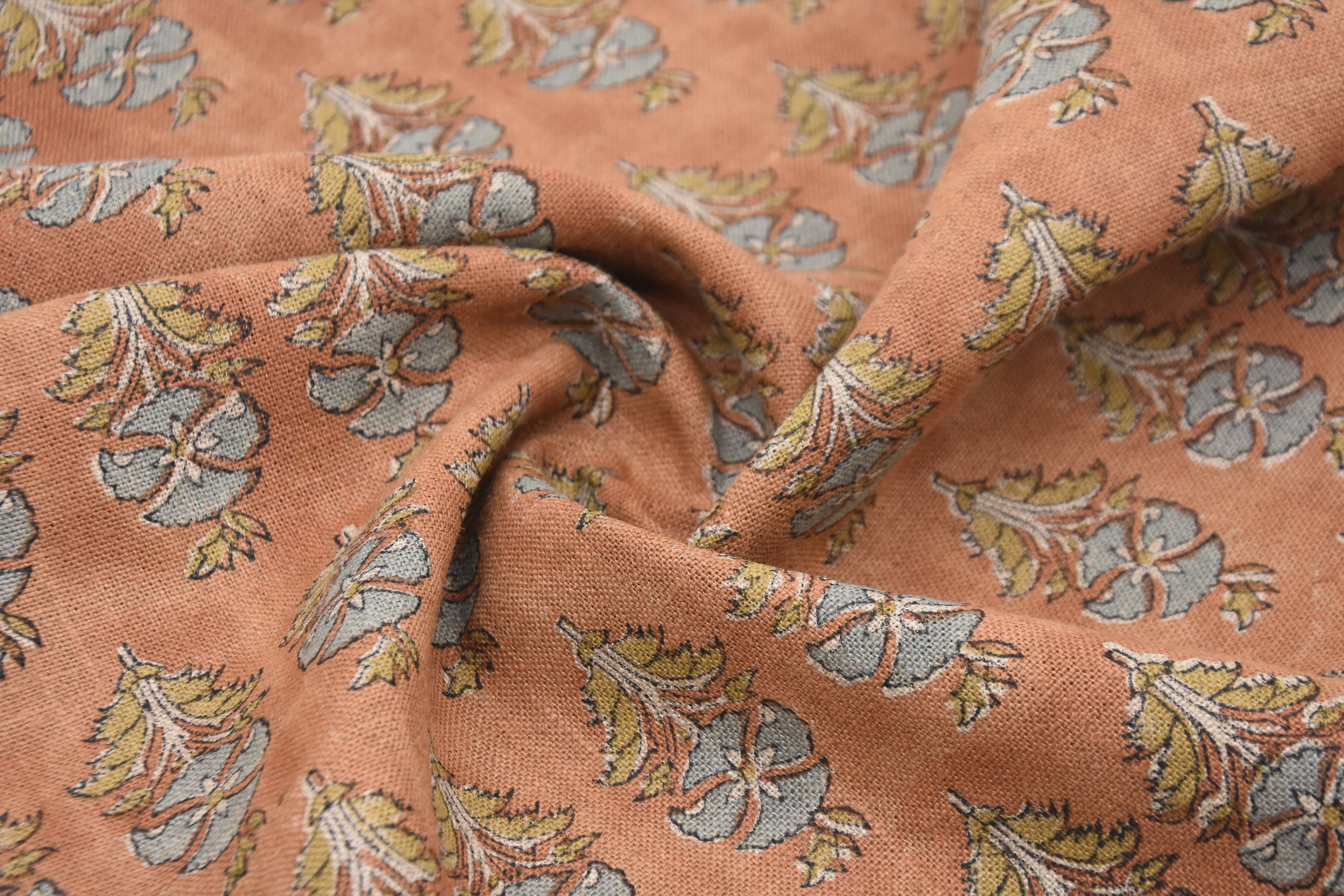 Hand block thick linen 58" Wide, Indian block print fabric, linen cushion covers, Curtains for home, Floral print - MOR MUKUT