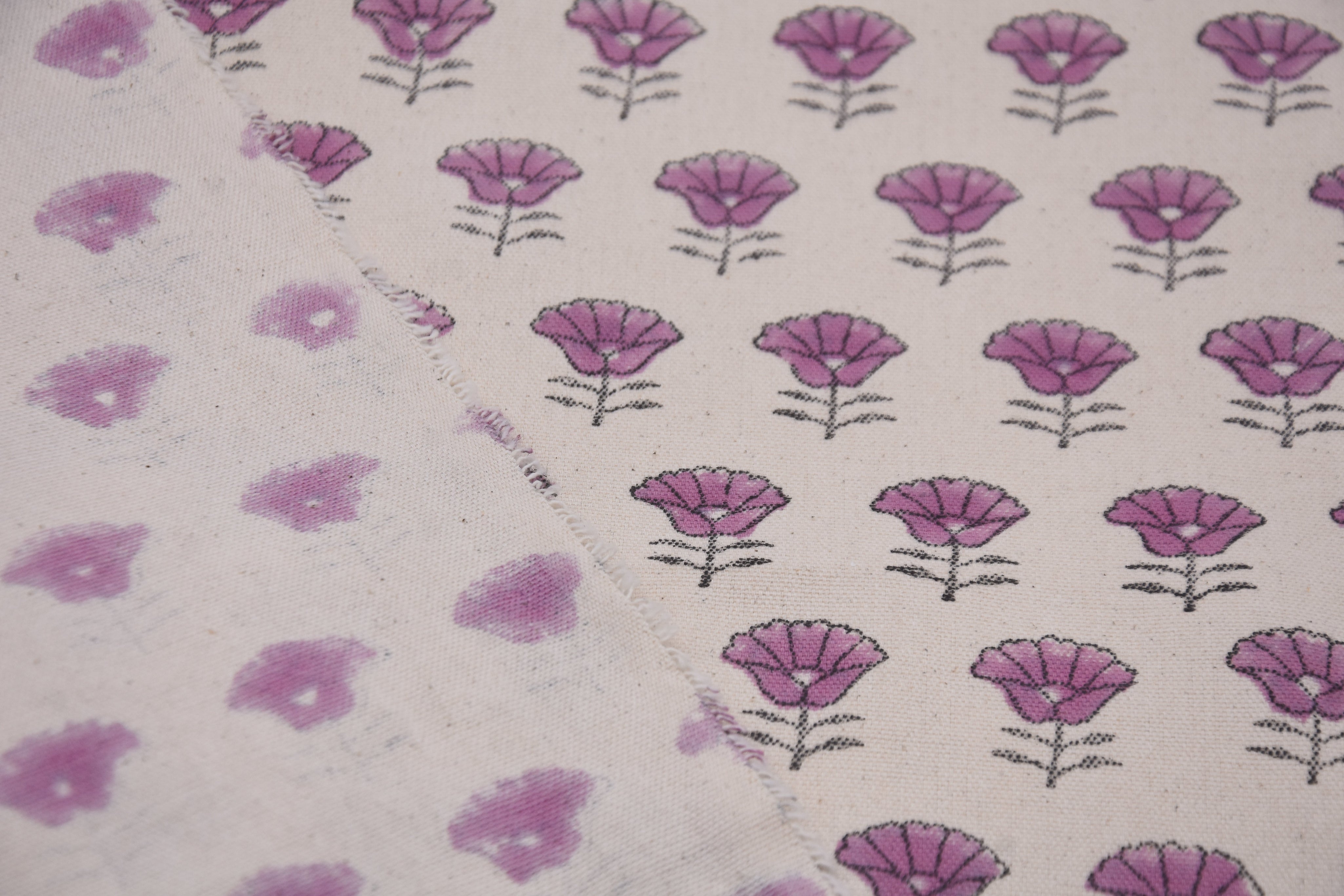 Floral block print fabric, handmade block cushion covers, fabric for windowpane, table covers, pillow covers - KOHINOOR