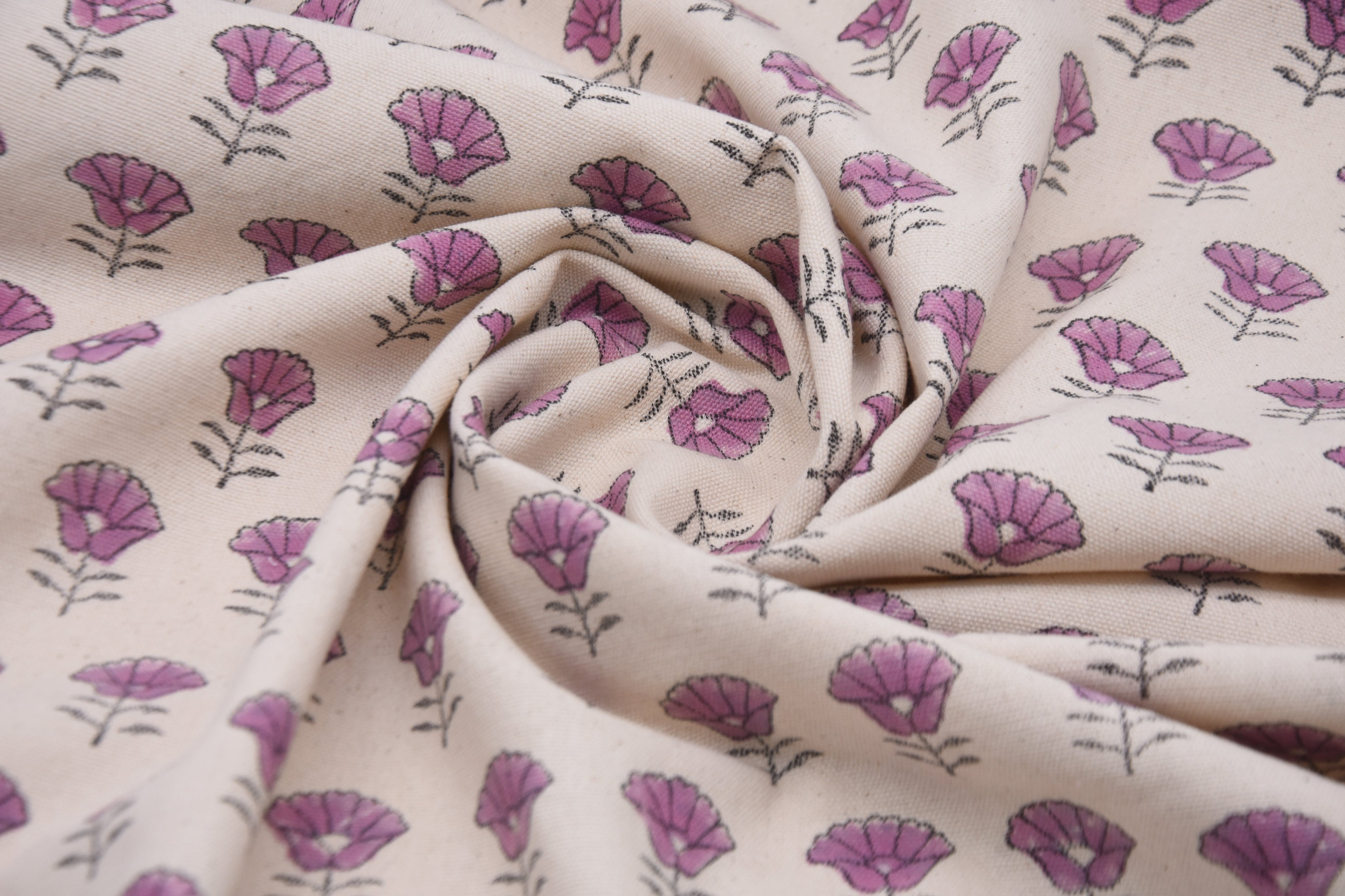 Floral block print fabric, handmade block cushion covers, fabric for windowpane, table covers, pillow covers - KOHINOOR