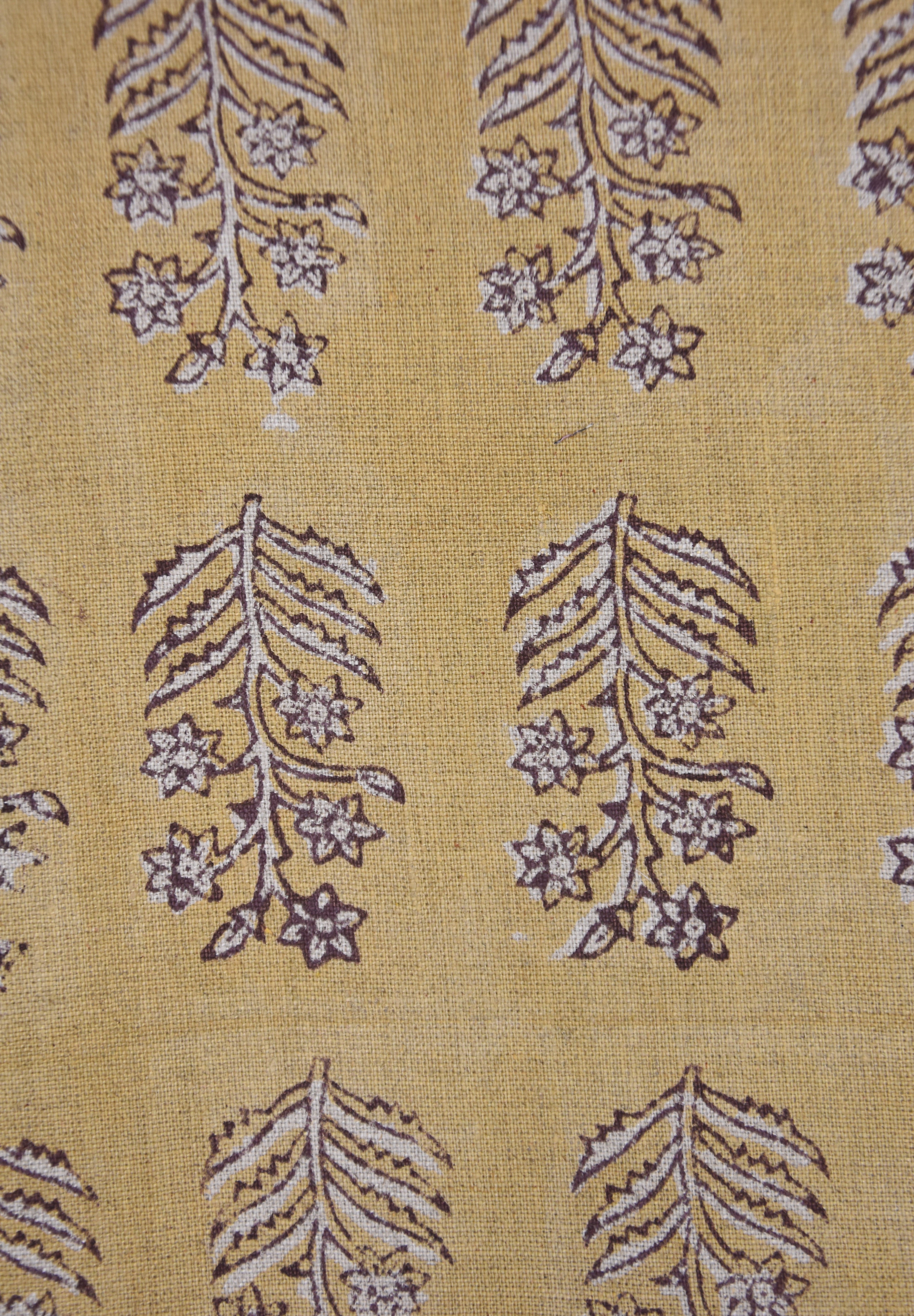Floral hand block print, pure linen 58" wide natural fabric, linen fabric for pillows, linen window curtains - INDERDHANUSH