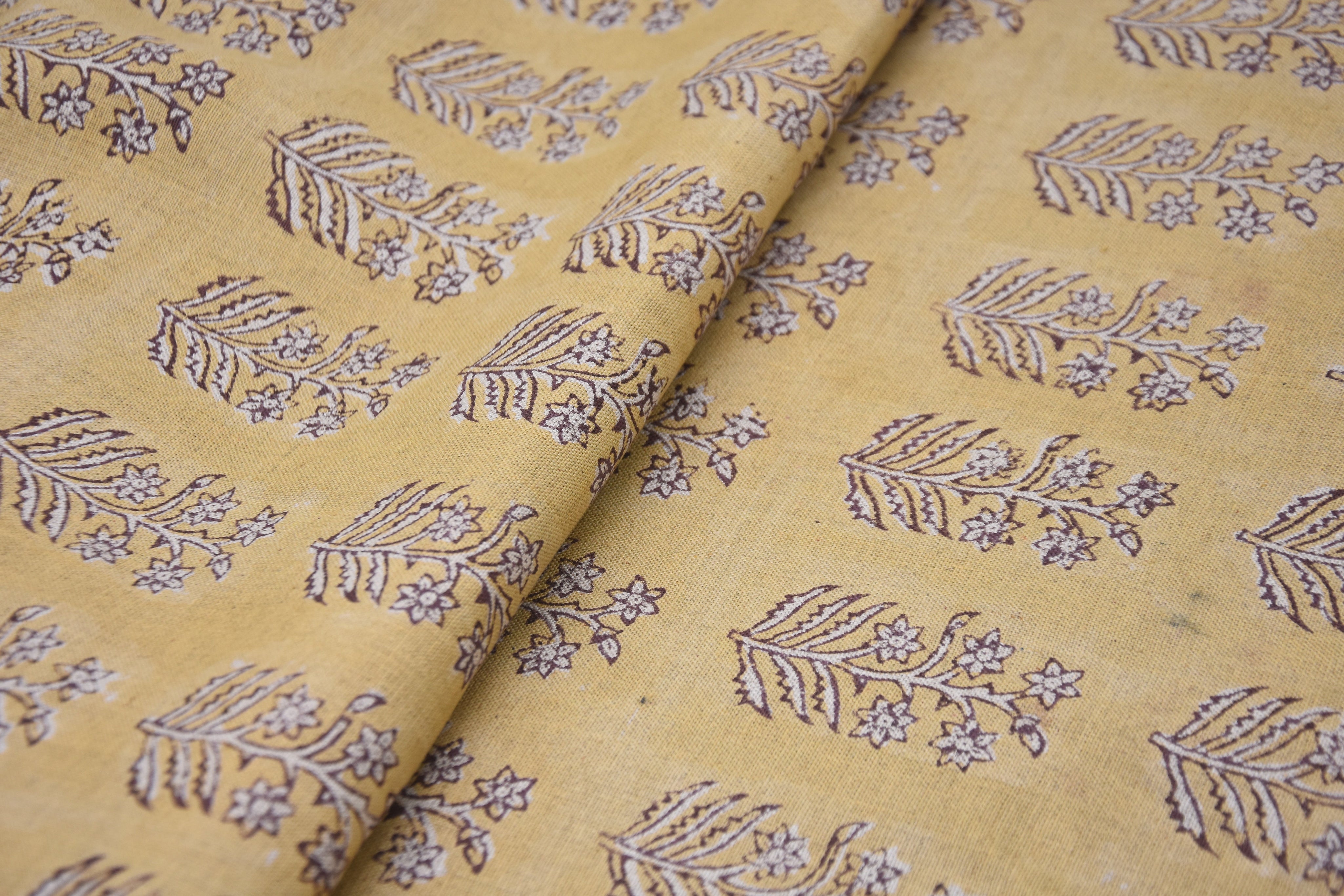 Floral hand block print, pure linen 58" wide natural fabric, linen fabric for pillows, linen window curtains - INDERDHANUSH