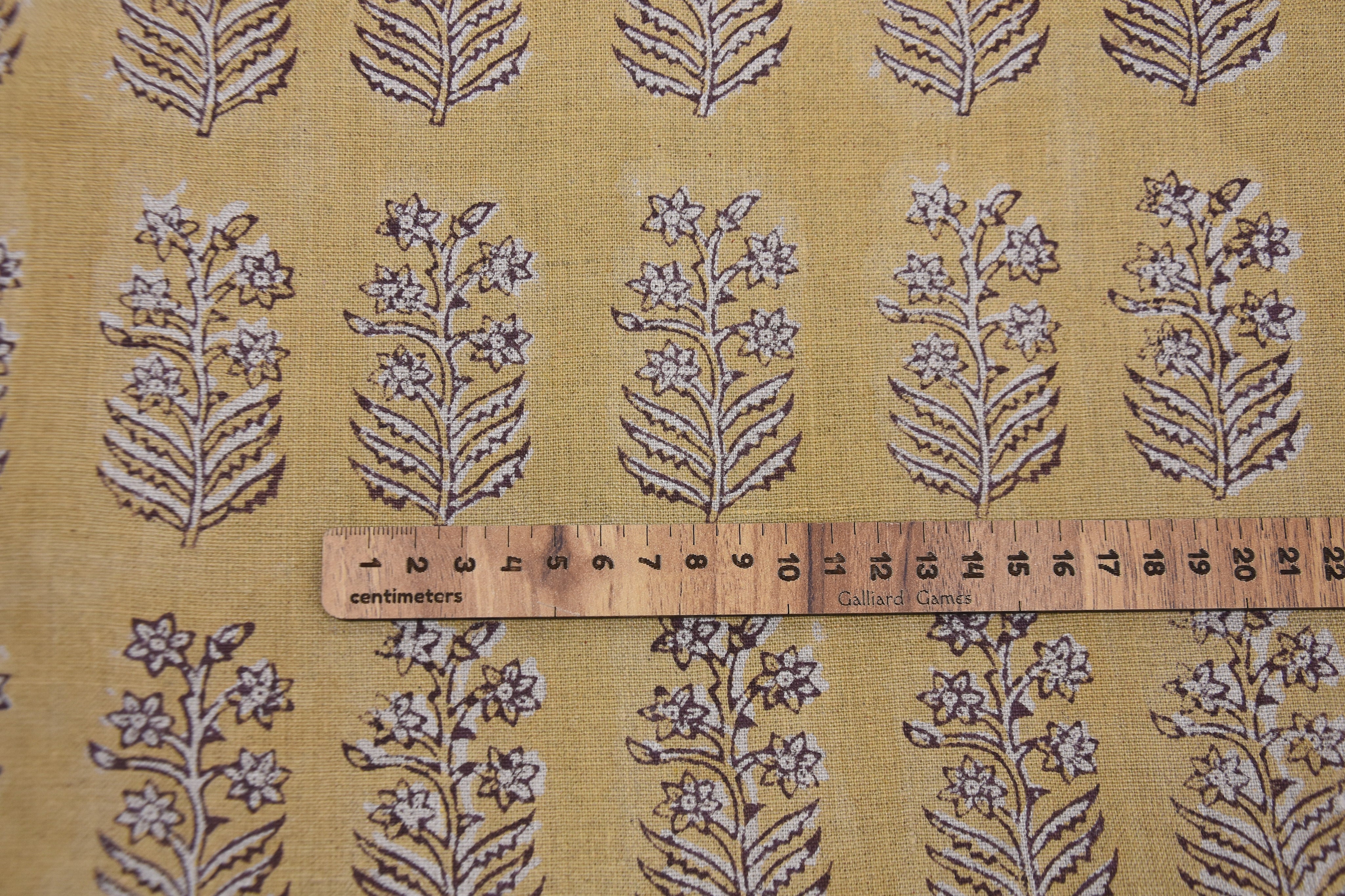 Floral hand block print, pure linen 58" wide natural fabric, linen fabric for pillows, linen window curtains - INDERDHANUSH