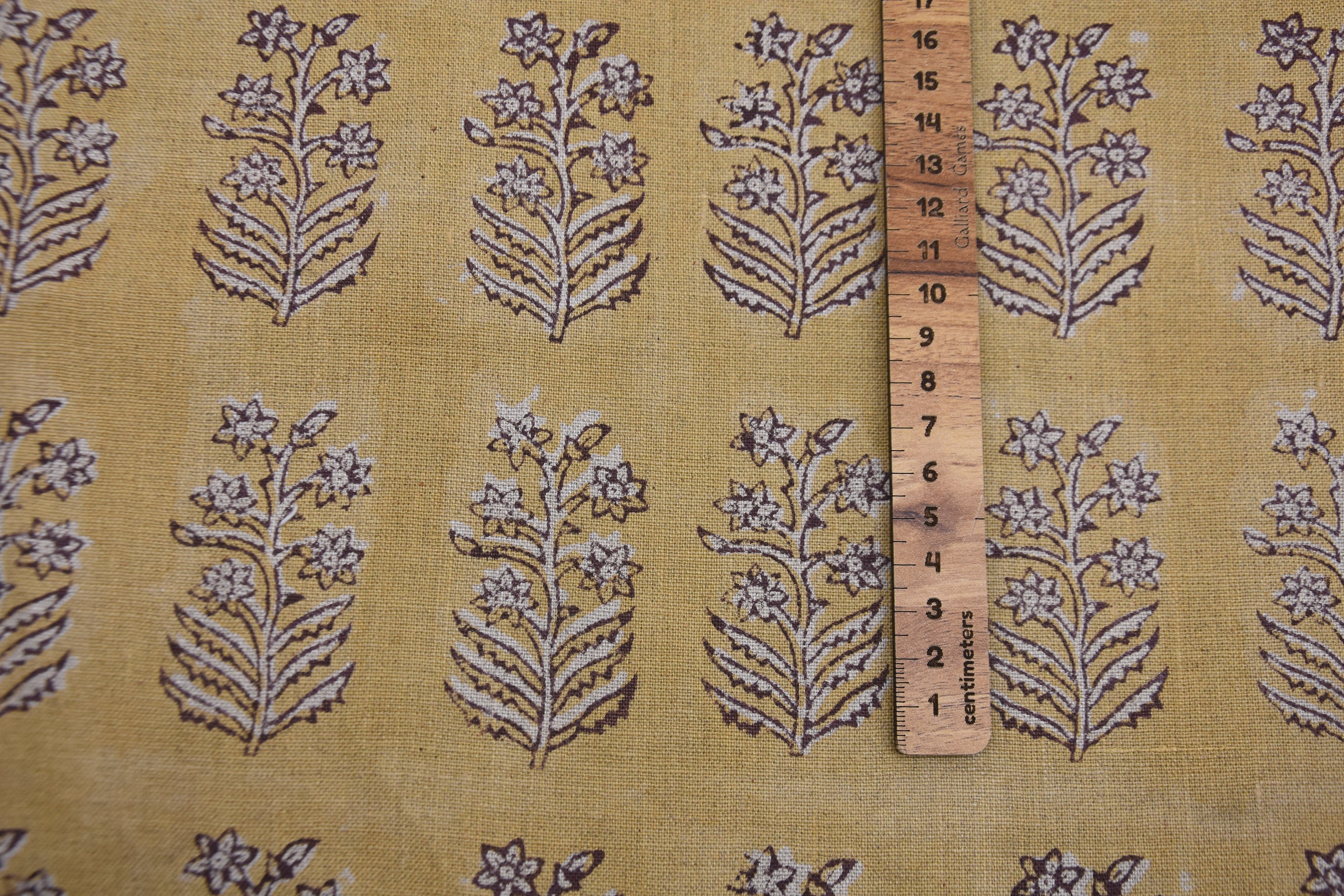 Floral hand block print, pure linen 58" wide natural fabric, linen fabric for pillows, linen window curtains - INDERDHANUSH