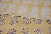 Floral hand block print, pure linen 58" wide natural fabric, linen fabric for pillows, linen window curtains - INDERDHANUSH