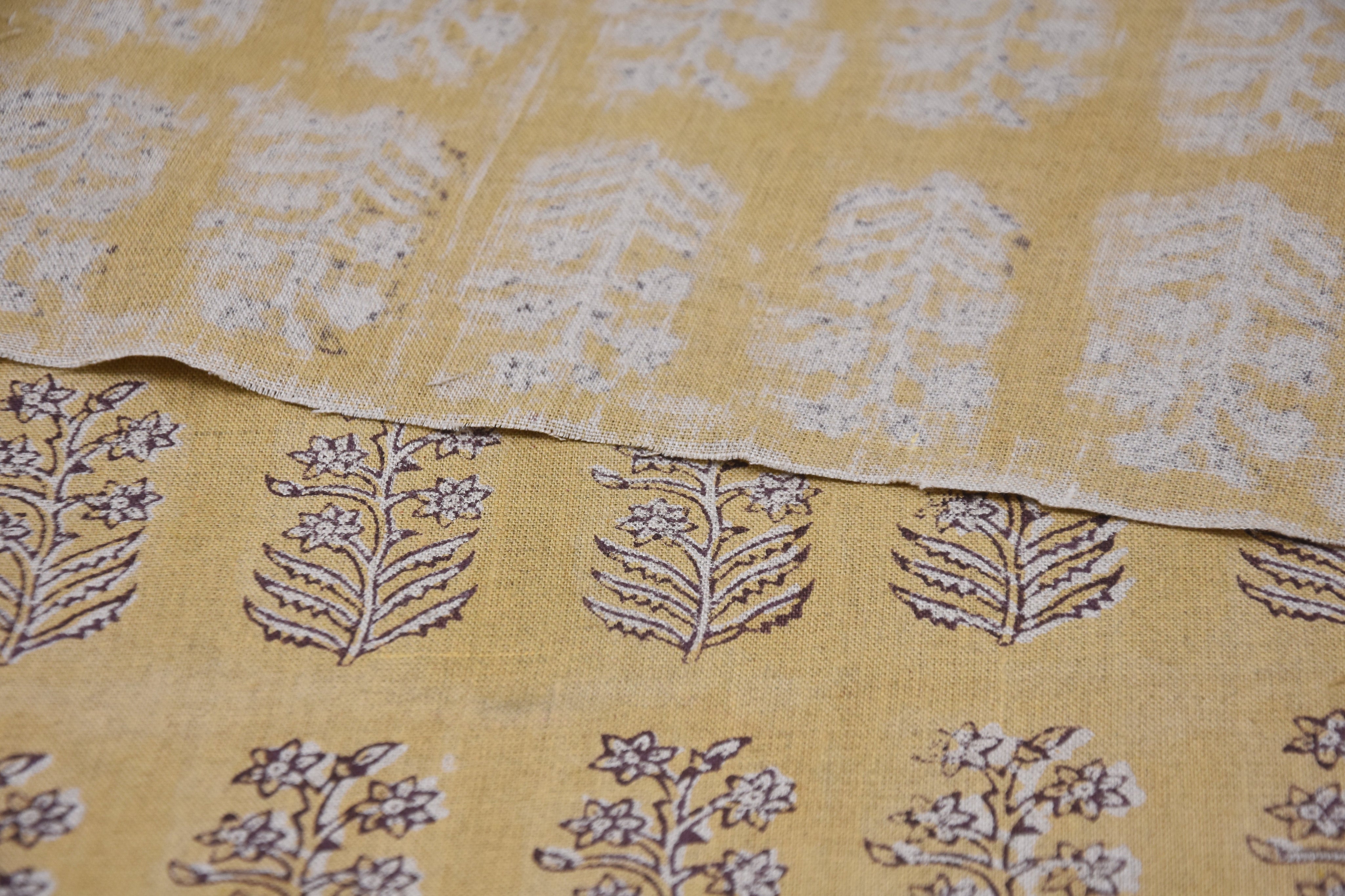 Floral hand block print, pure linen 58" wide natural fabric, linen fabric for pillows, linen window curtains - INDERDHANUSH