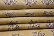 Floral hand block print, pure linen 58" wide natural fabric, linen fabric for pillows, linen window curtains - INDERDHANUSH