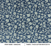 Hand block thick cotton white 63" wide, window curtains, handmade art for home décor, Indian cottn fabric - HIMACHAL