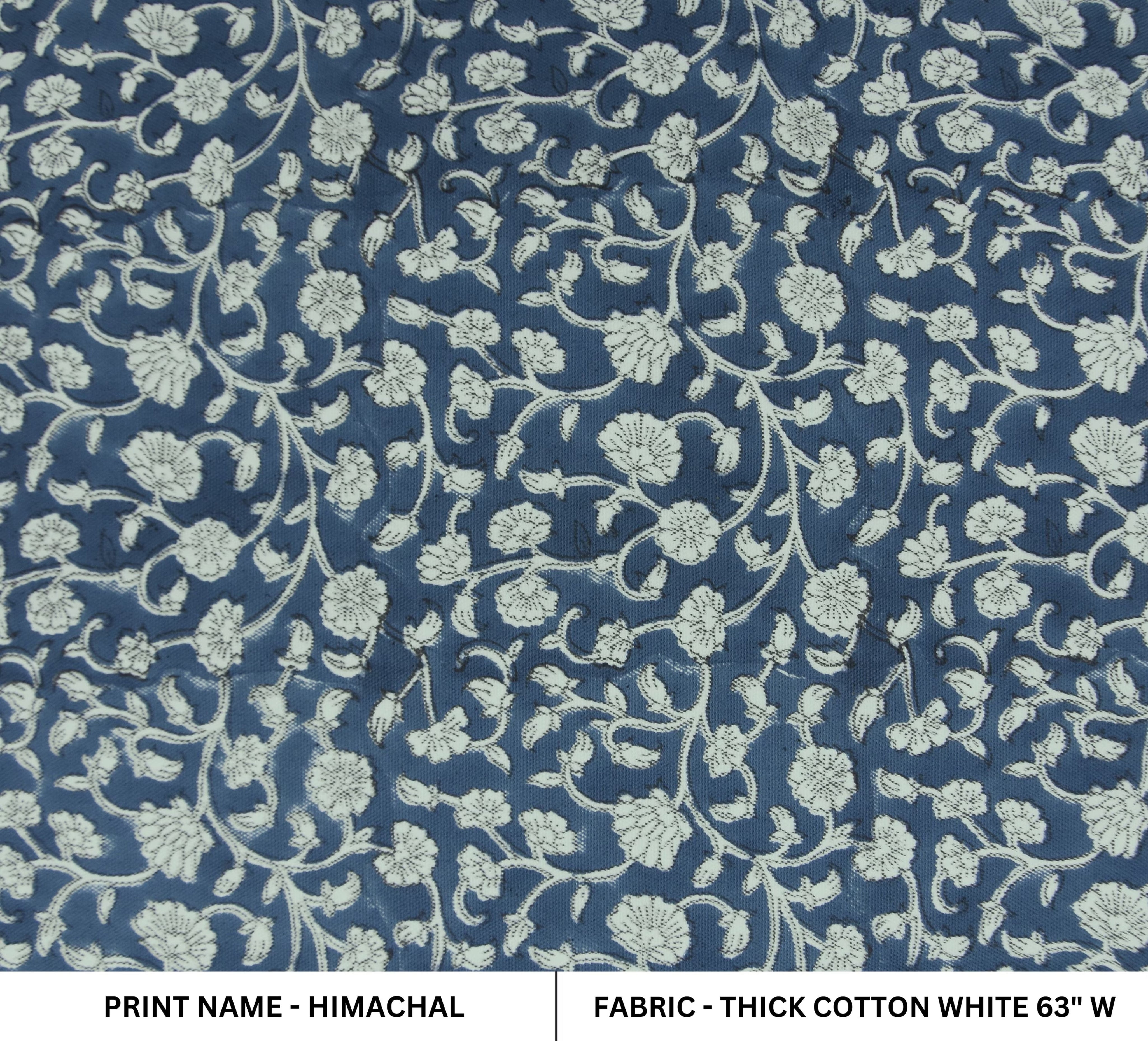 Hand block thick cotton white 63" wide, window curtains, handmade art for home décor, Indian cottn fabric - HIMACHAL