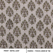 Handmade Throw Boho Block Printed Green Floral Fabric on Thick Linen For Sofa Decor - BETEL LEAF