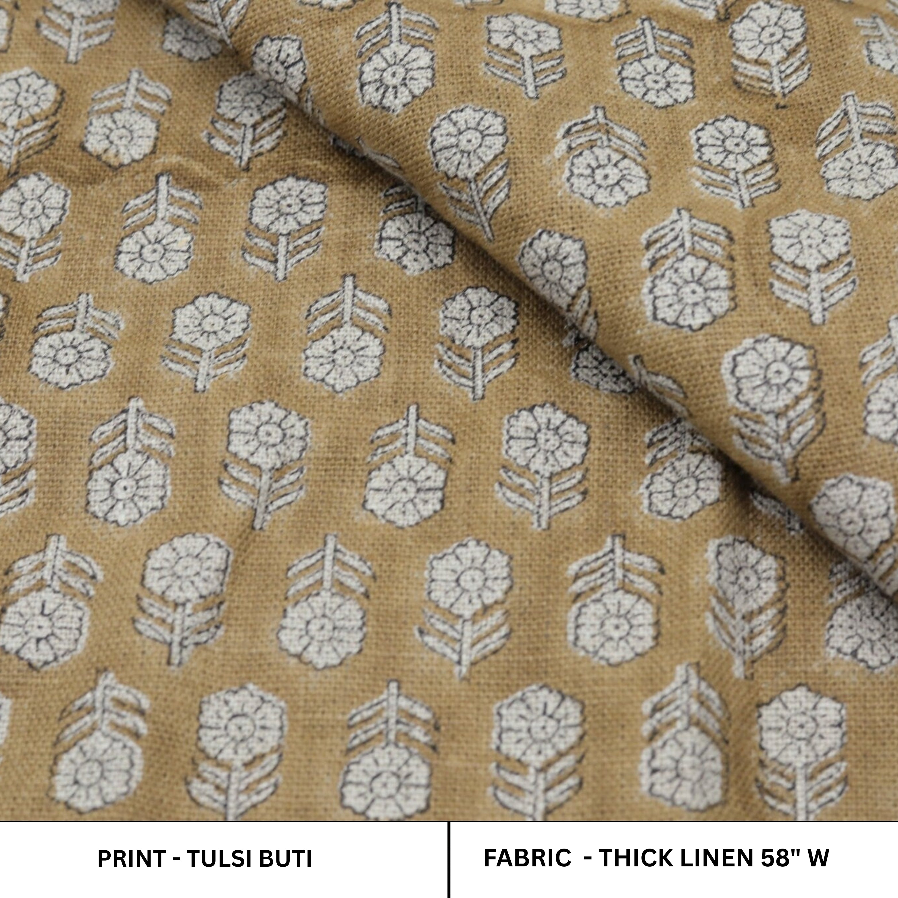 Handcrafted Throw Bronze and Gray Floral Block Printed Thick Linen Pure Fabric - TULSI BUTI
